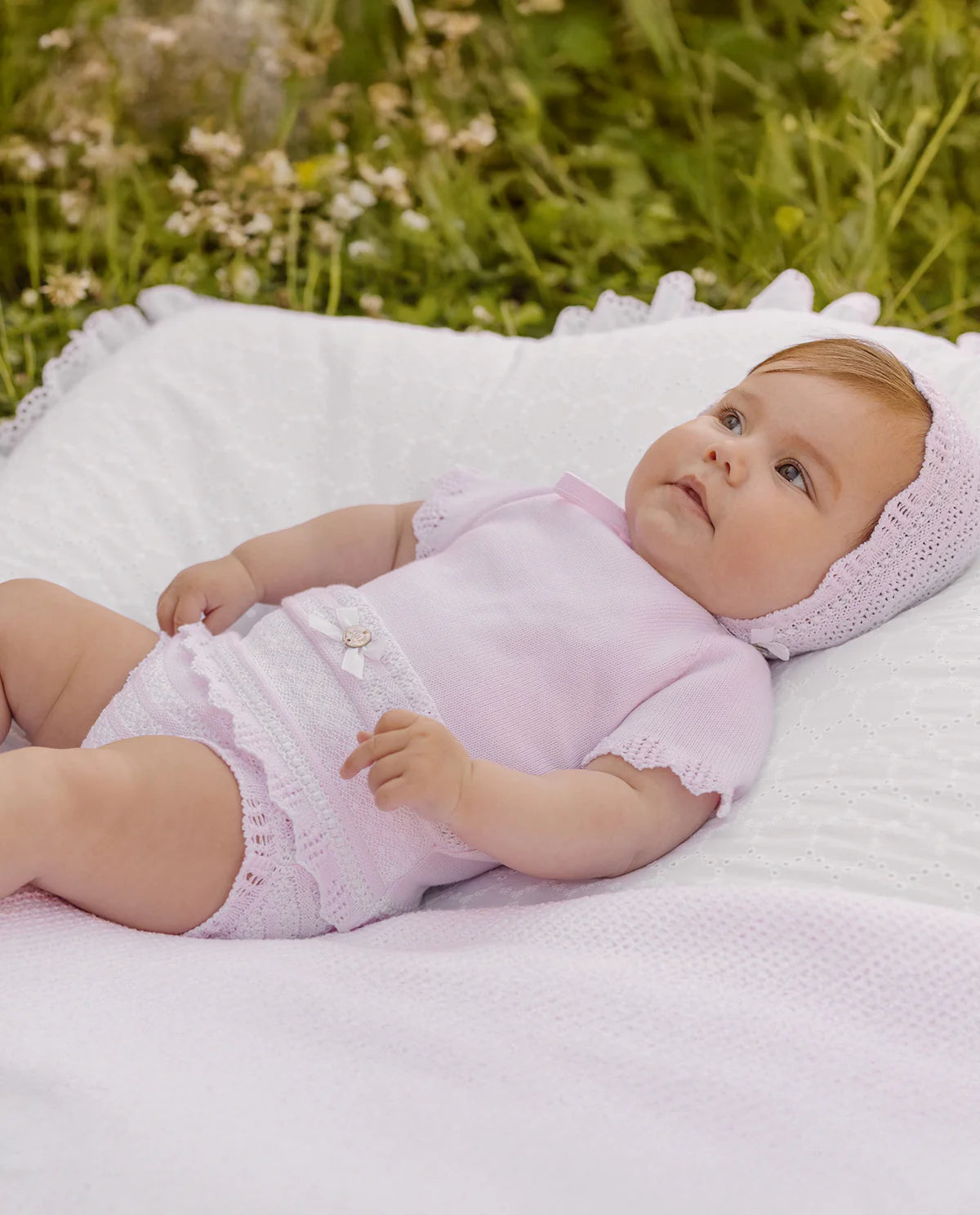 Set Knit Newborn Sweater And Knickers Chalk Pink and White Paz Rodriguez