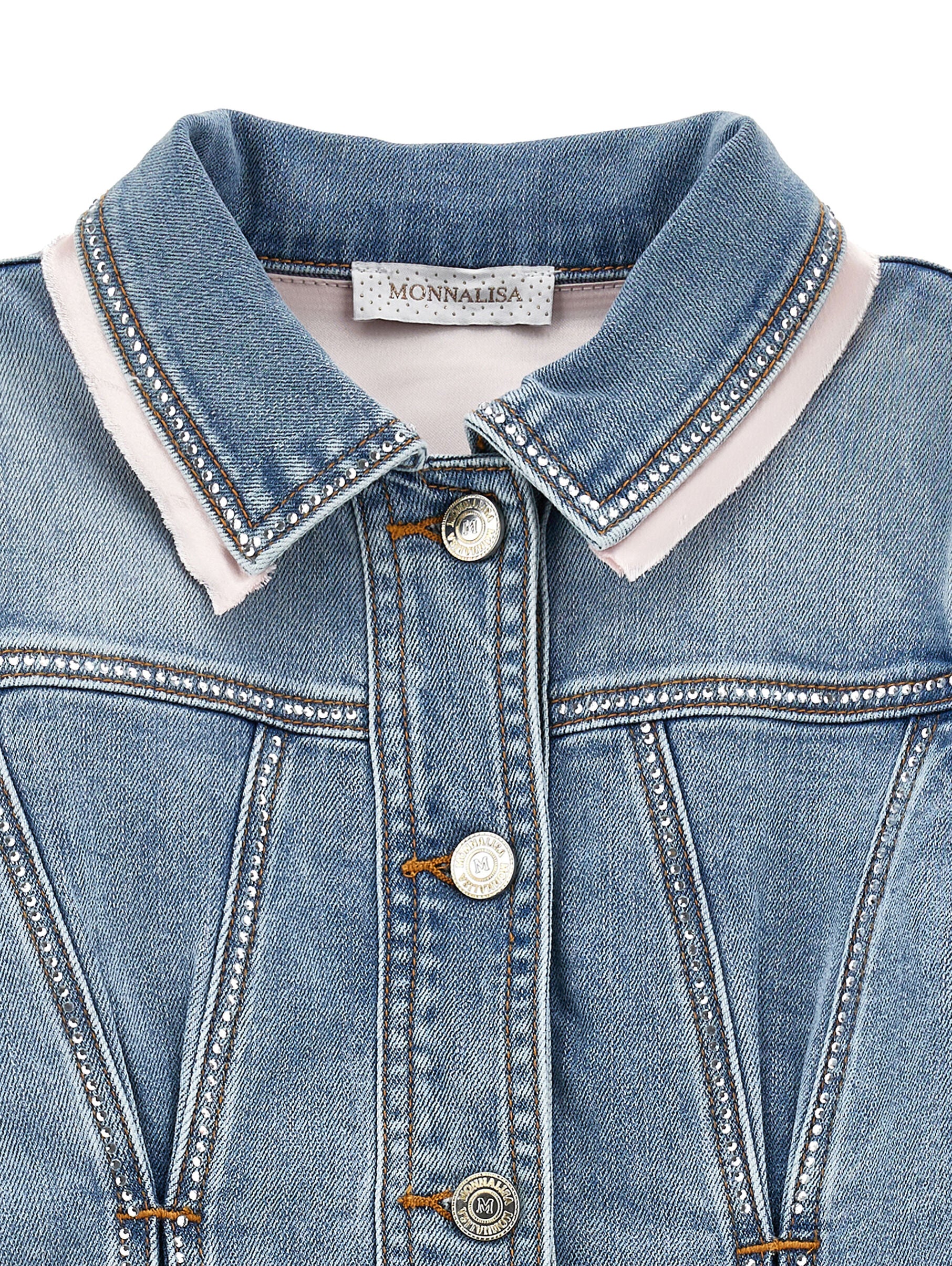 Rhinestone Denim Jacket Monnalisa