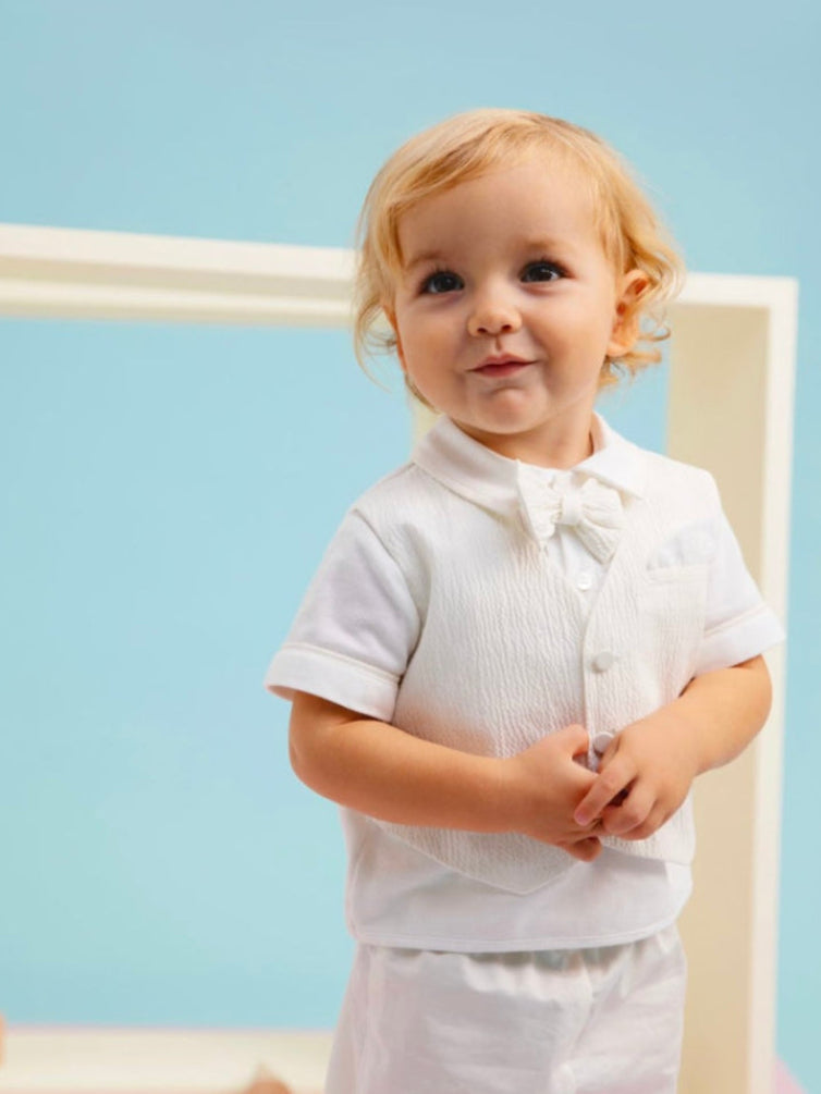 Ivory Shorts Set With Bow Tie Monnalisa