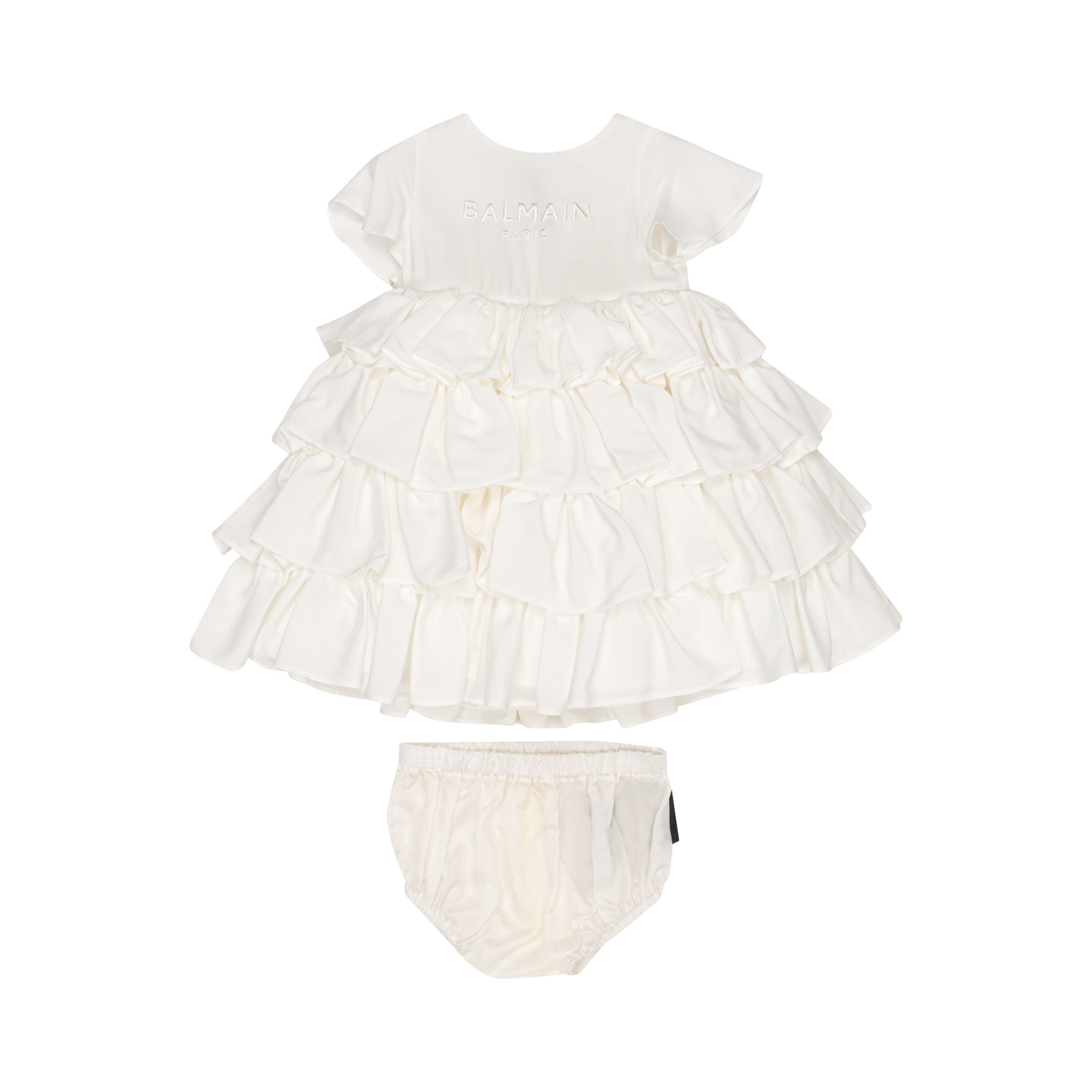 Elegant White Dress For Baby Girl With Logo And Culotte Balmain