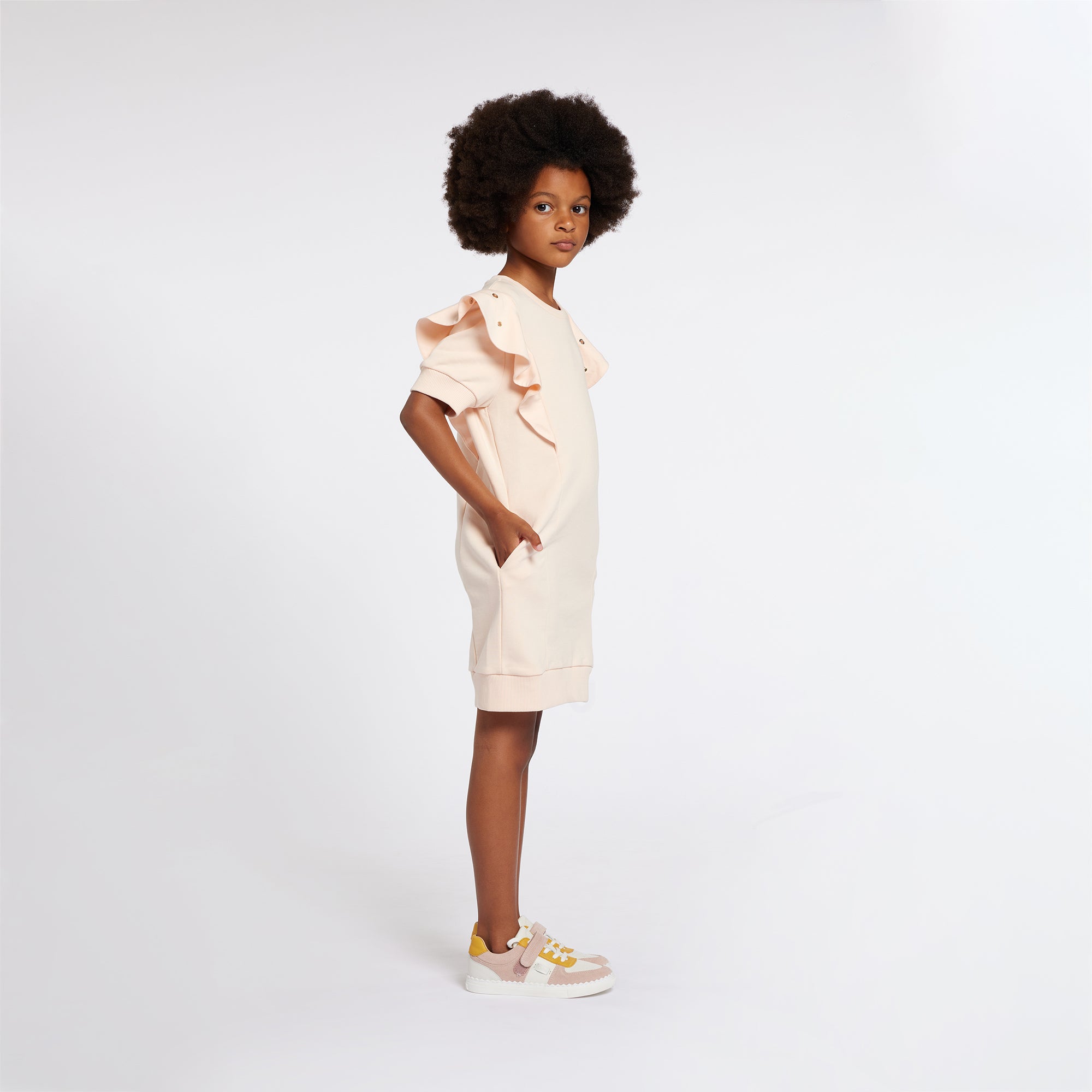 Short-Sleeved Terry Dress with Eyelet Ruffles Chloe