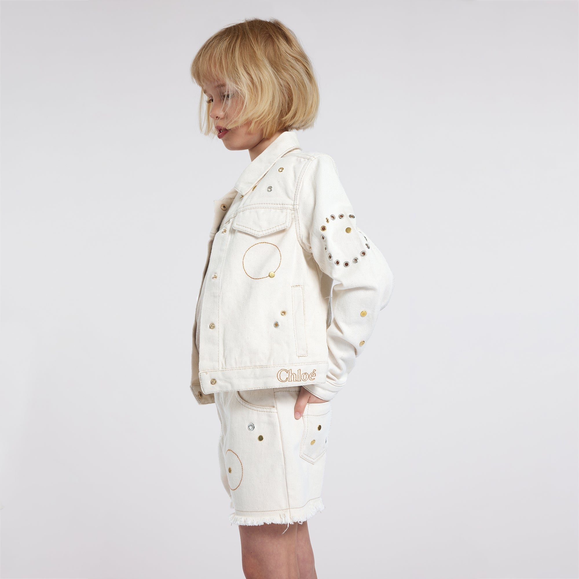 Chloé Five-Pocket Denim Shorts with Eyelet Detailing Chloe