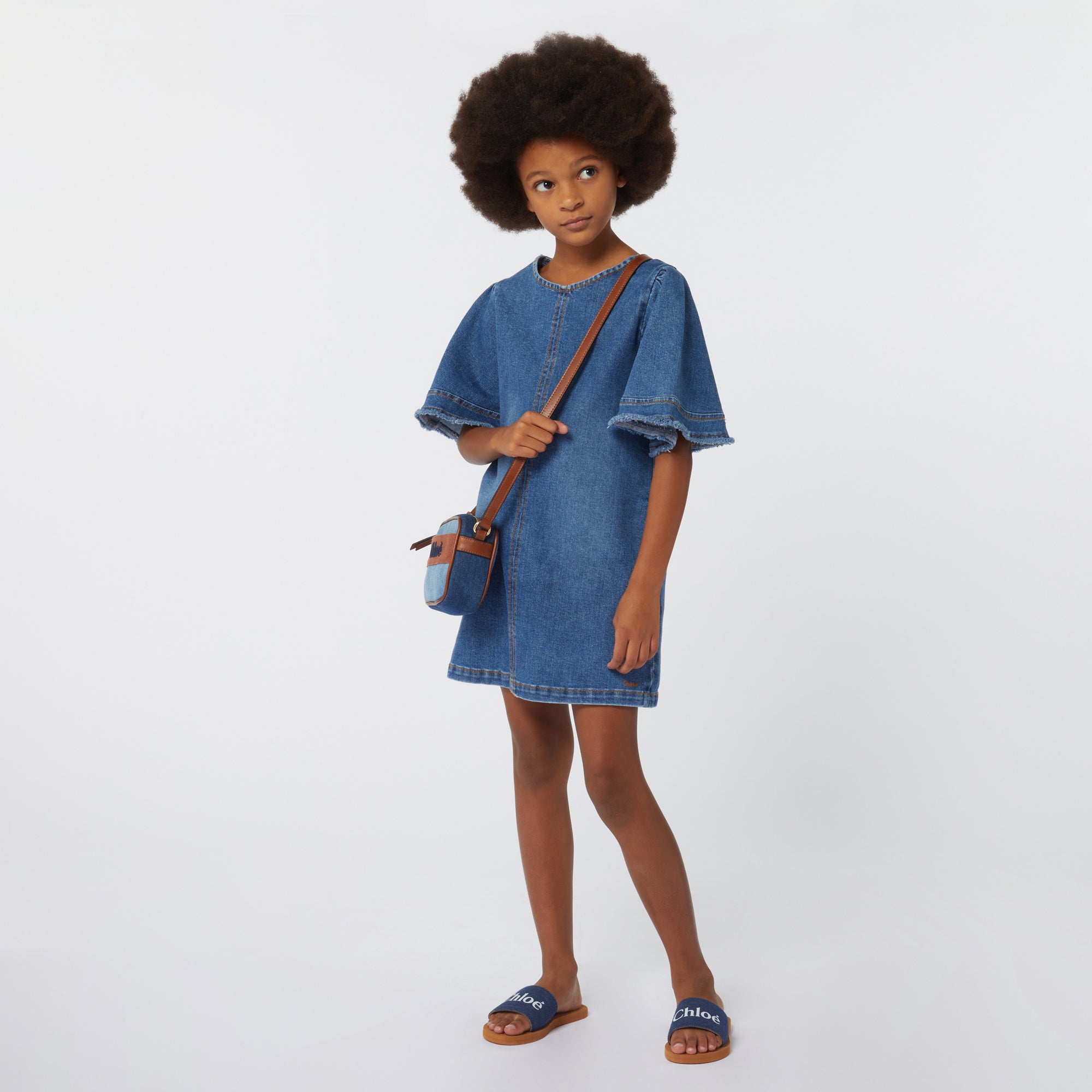 Denim Blue Aqua Slides Chloe