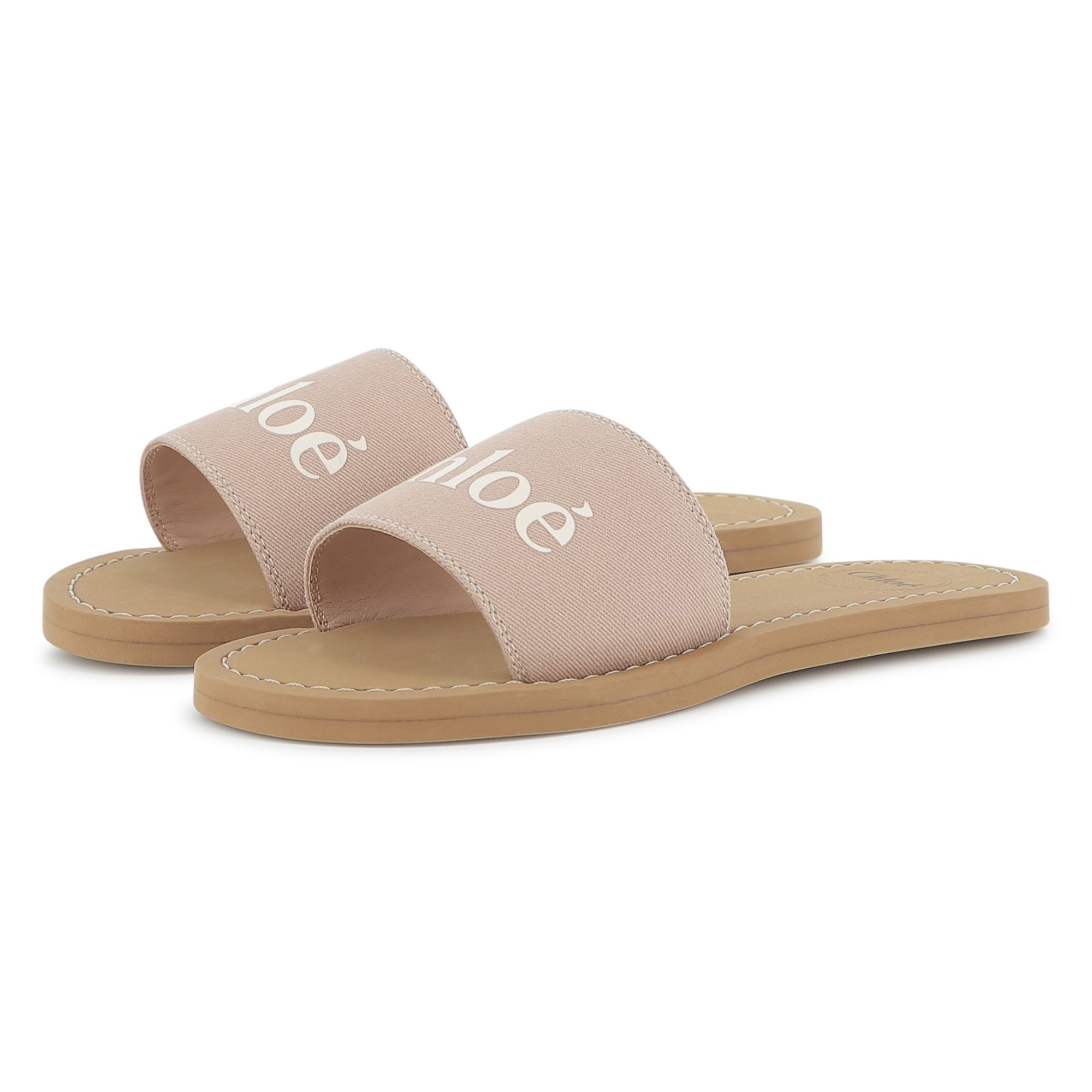 Blush Textile Slide Sandals with Logo Strap Chloe