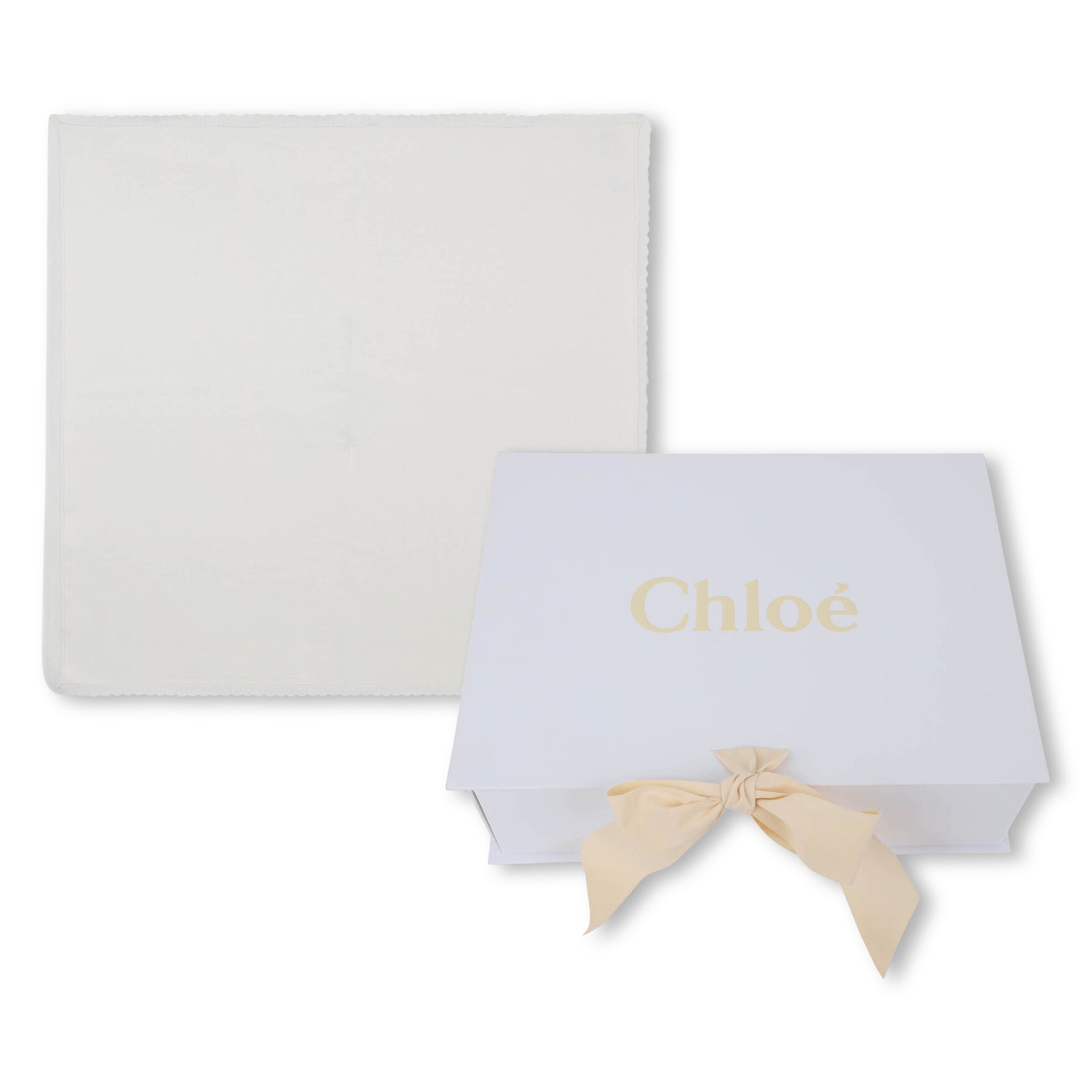Ivory Cotton and Cashmere Baby Blanket with Embroidered Corner Details Chloé
