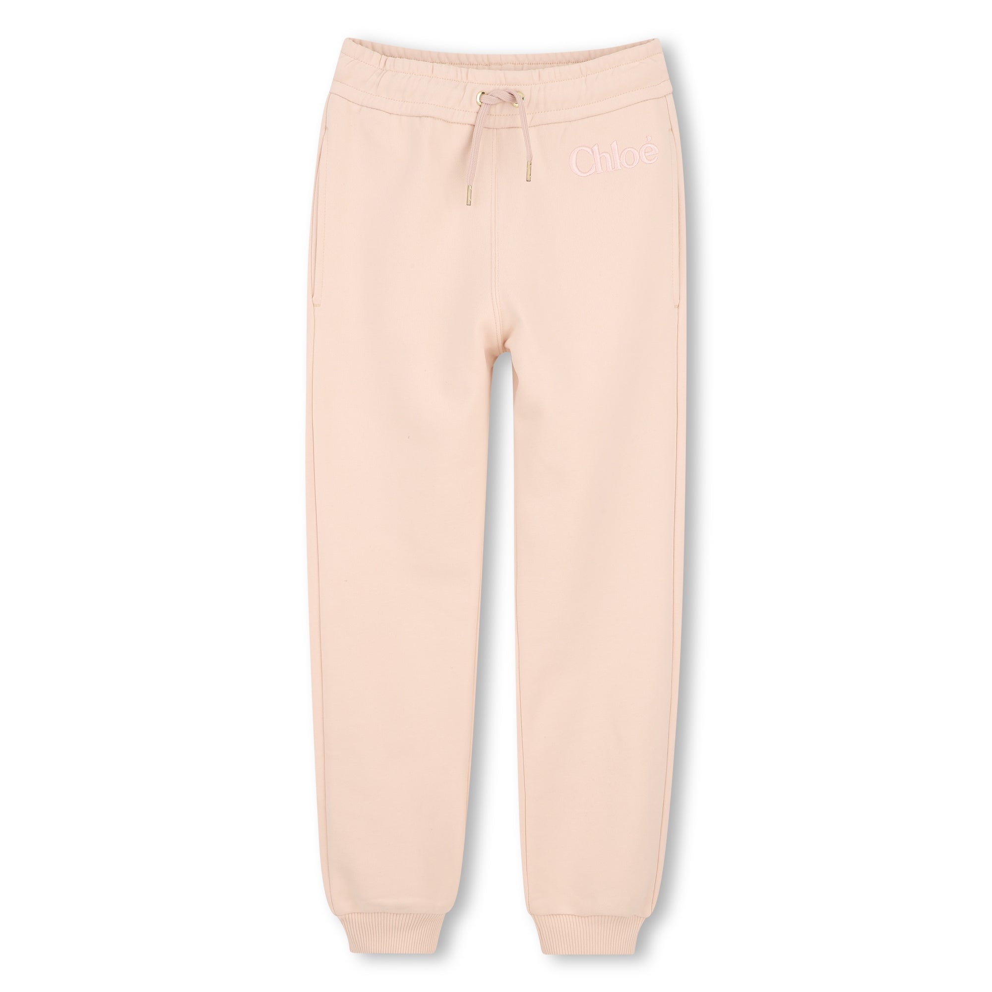 Girls Logo Embroidered Organic Cotton Joggers in Pale Pink Chloe