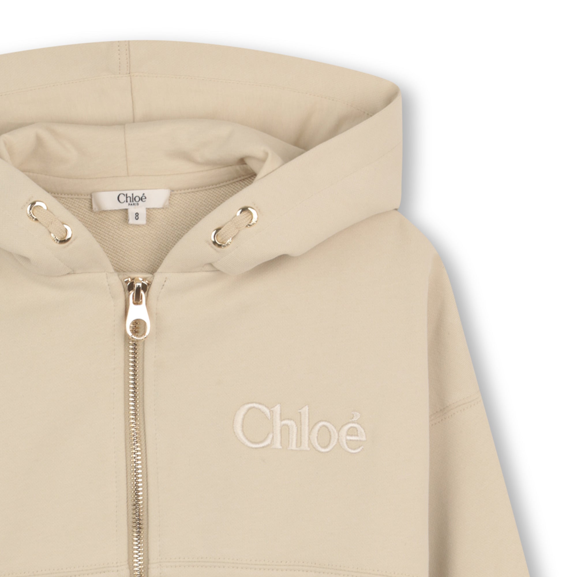 Organic Cotton French Terry Zip Hoodie With Embroidered Logo, Cream Chloe