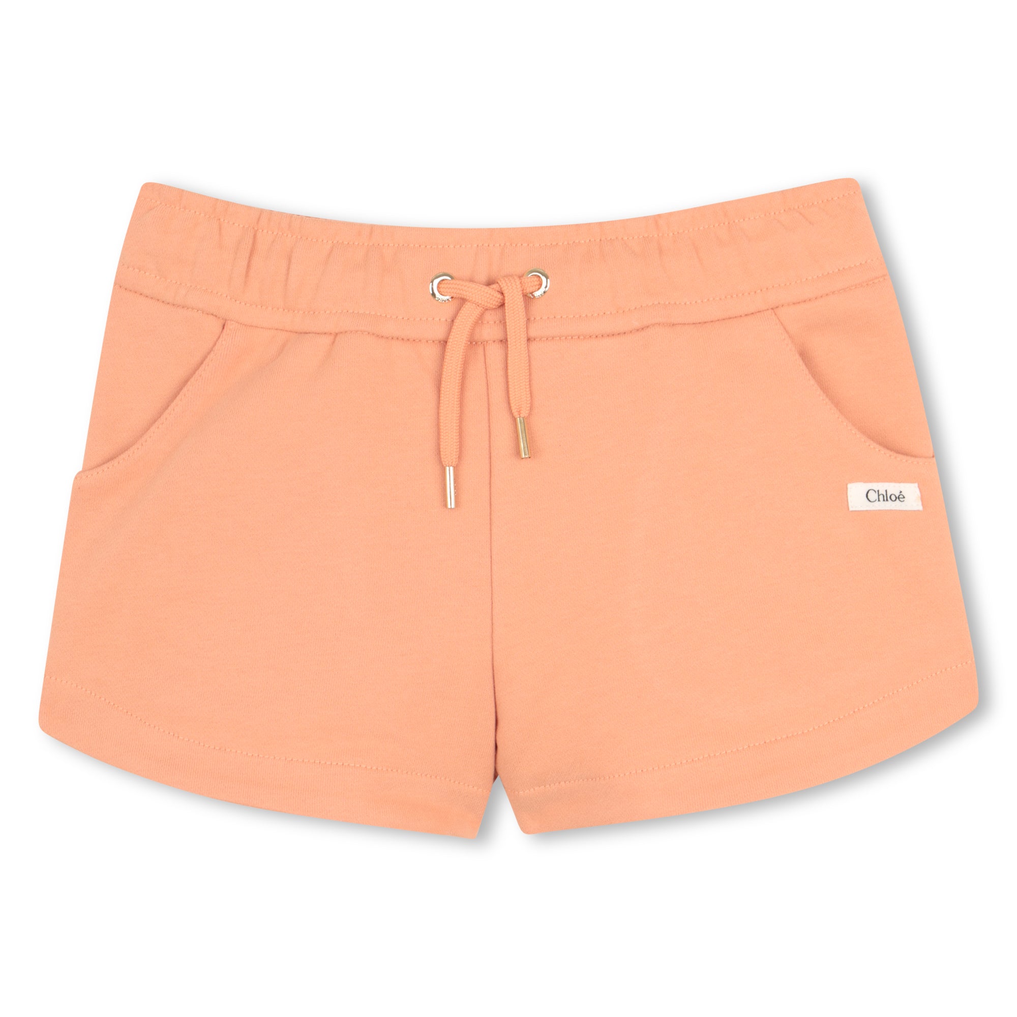 Organic Cotton French Terry Shorts With Drawstring And Gold Tips, Peach Chloe
