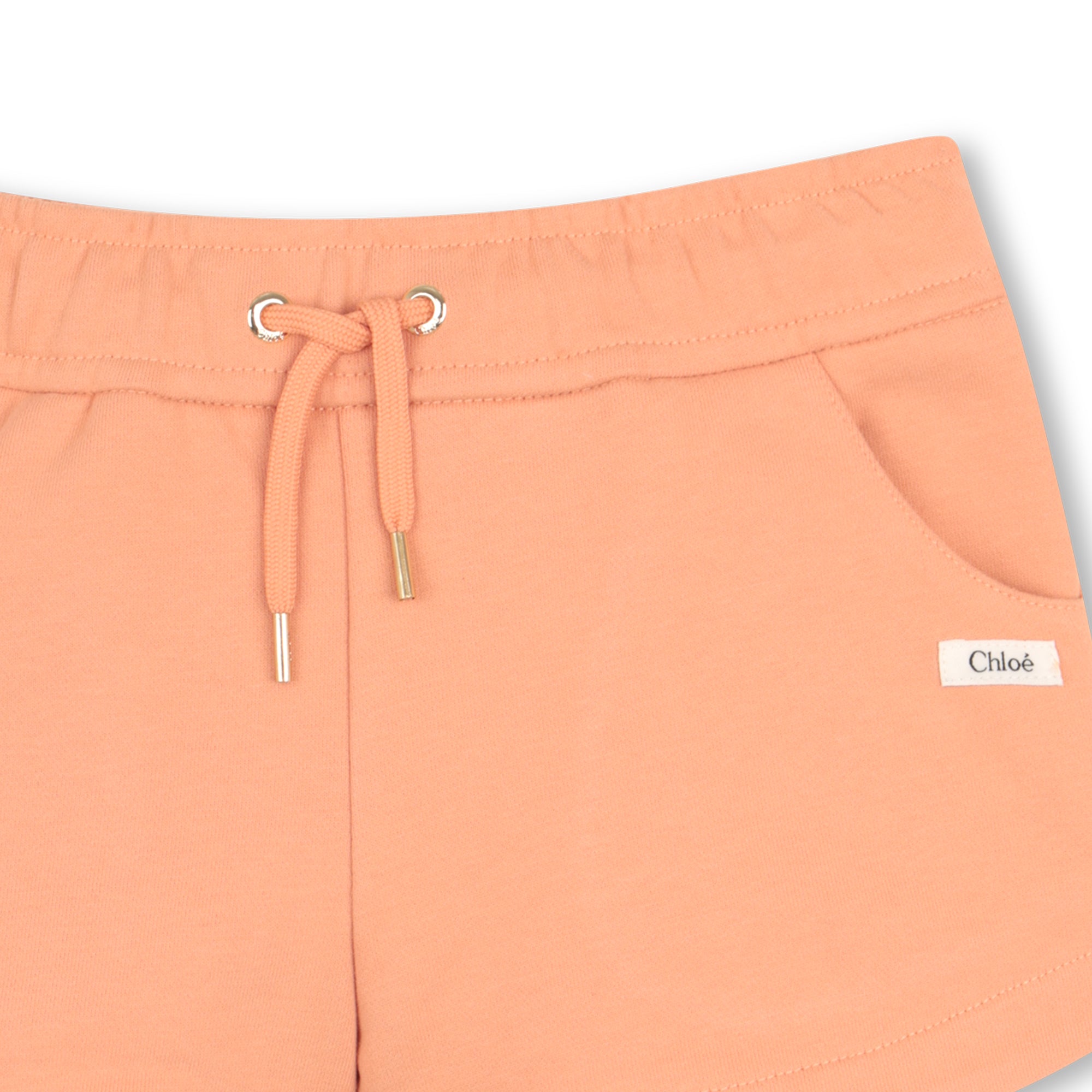 Organic Cotton French Terry Shorts With Drawstring And Gold Tips, Peach Chloe