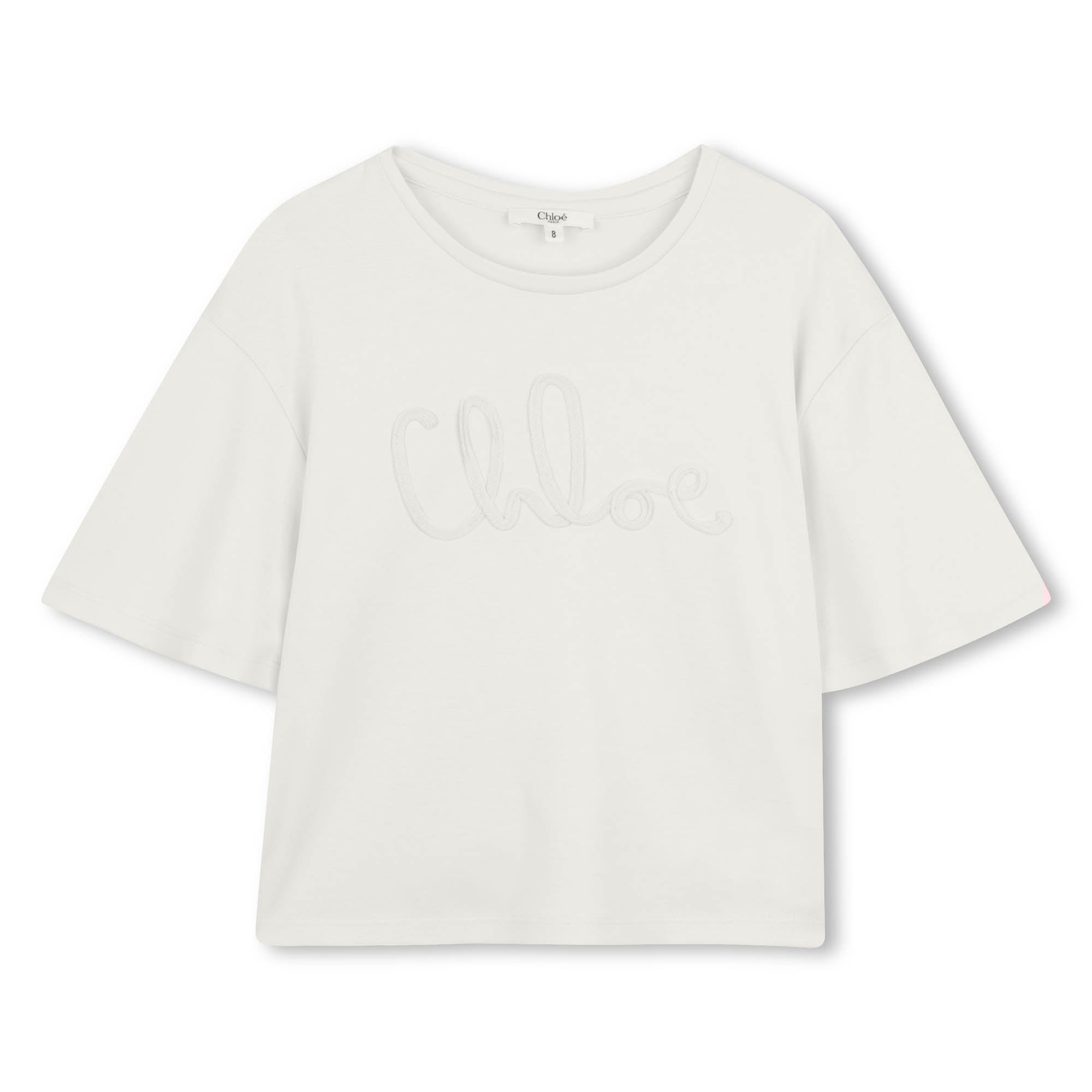 Organic Cotton Interlock T Shirt With Script Appliqué, Ivory Chloe