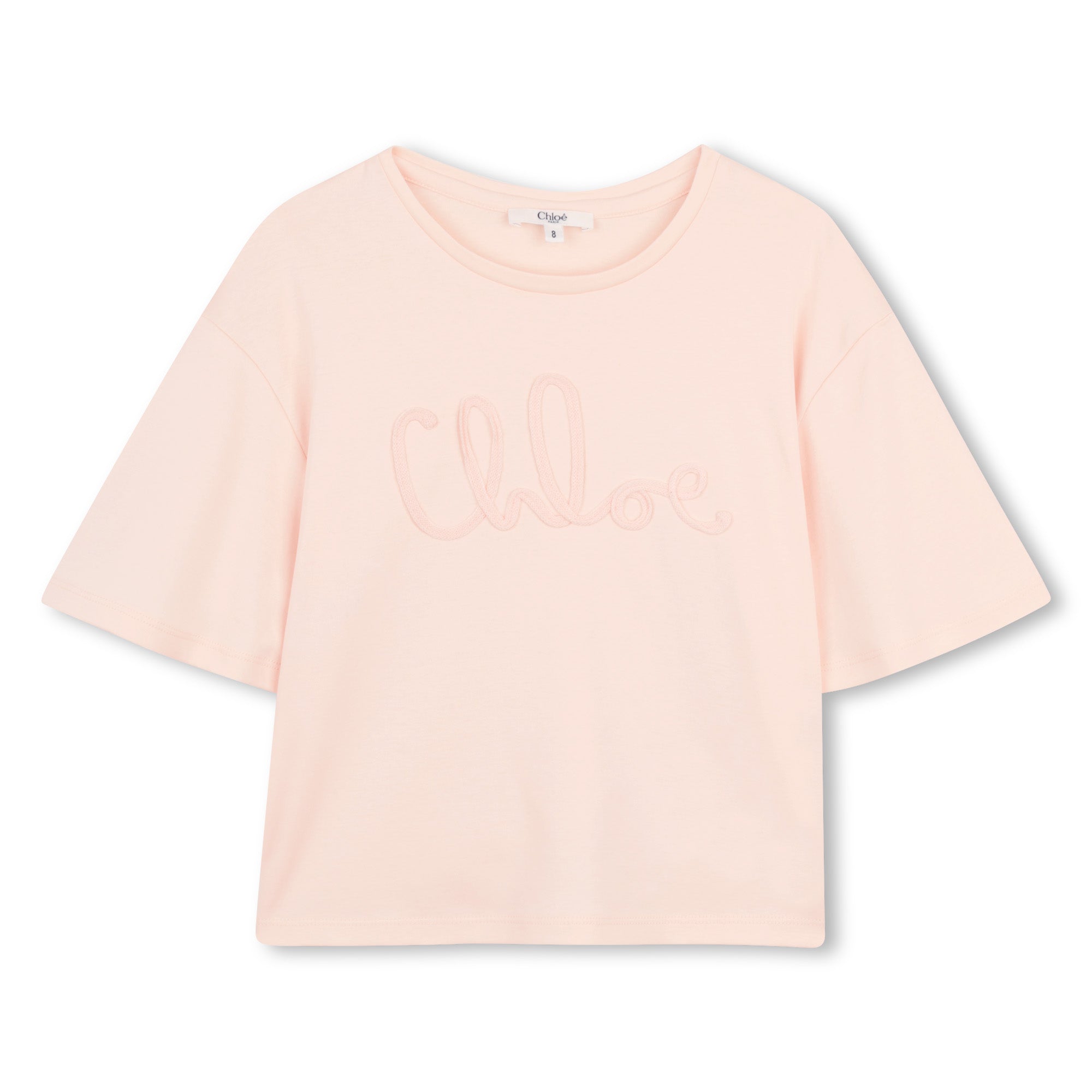 Organic Cotton Interlock T Shirt With Script Appliqué, Blush Pink Chloe
