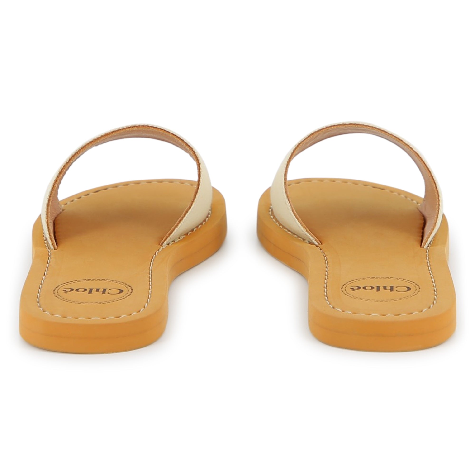 Cotton Canvas Slide Sandals With Logo Strap, Ivory And Tan Chloe
