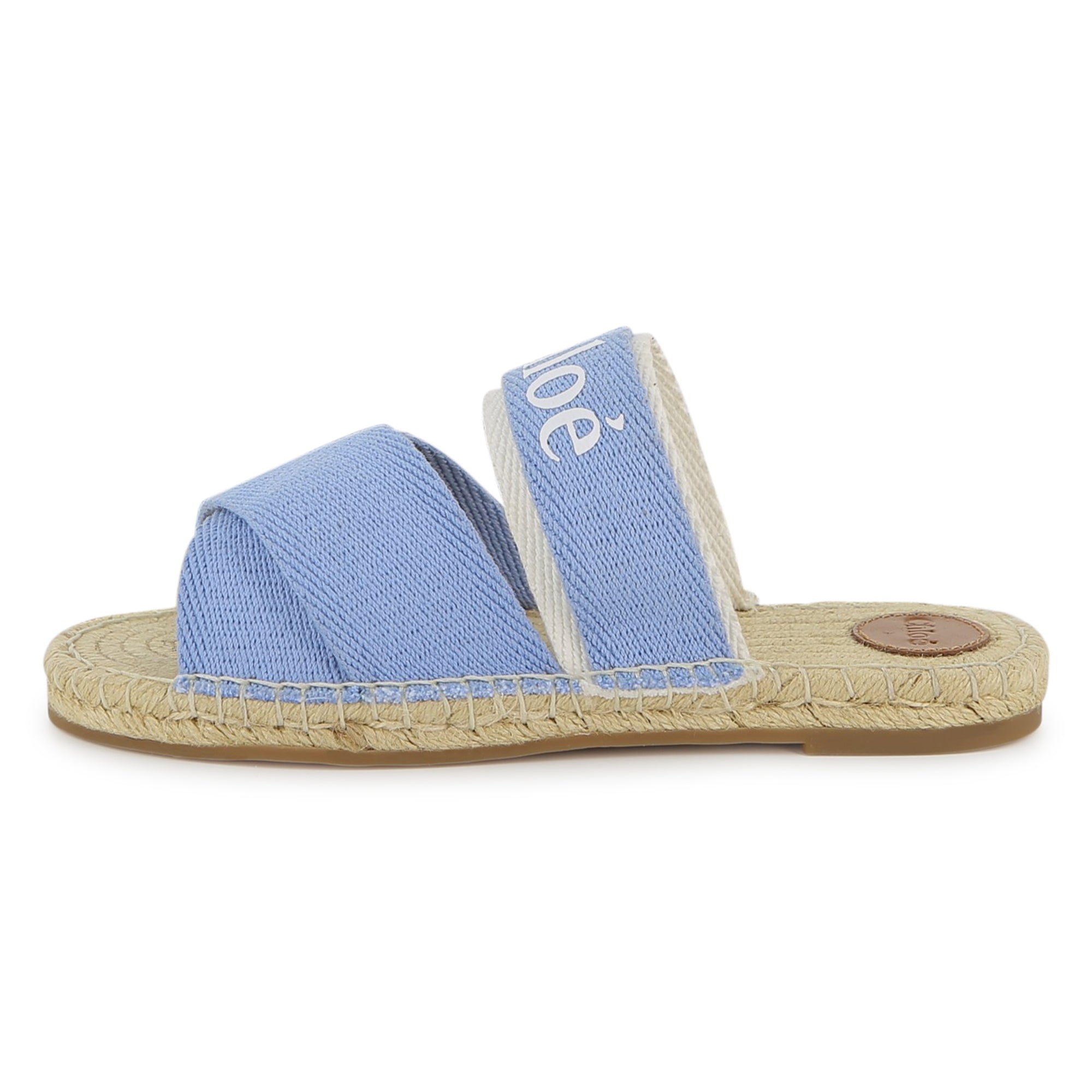 Rope Sole Sandals With Branded Grosgrain Straps, Light Blue Chloe