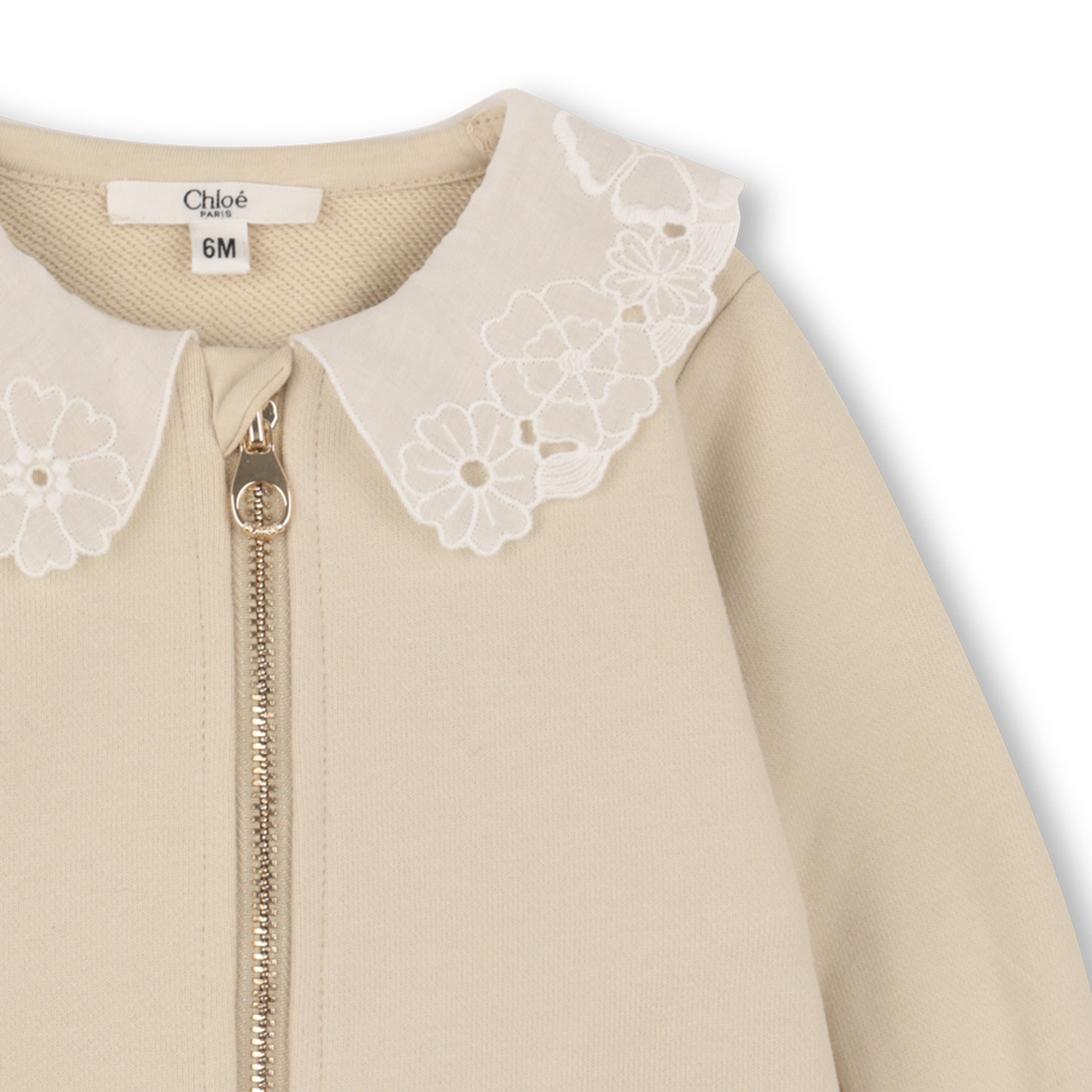 Baby Organic Cotton French Terry Cardigan And Joggers Set With Embroidered Collar, Cream Chloe