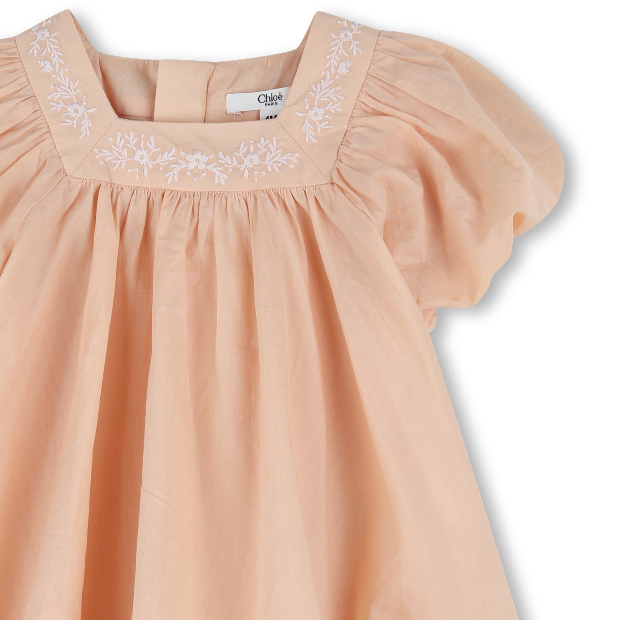 Baby Ceremony Dress And Hat Set, Organic Cotton Percale, Floral Embroidery, Puff Sleeves Chloe