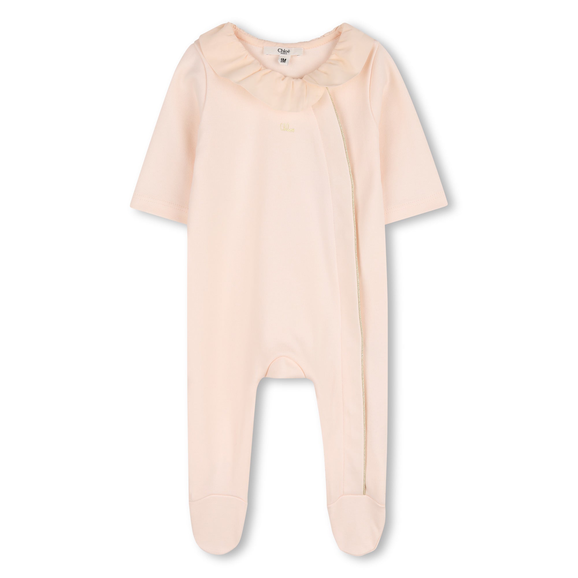 Baby Pyjamas Beanie And Bib Gift Set, Organic Cotton, Flounced Collar, Metallic Logo Detail Chloe