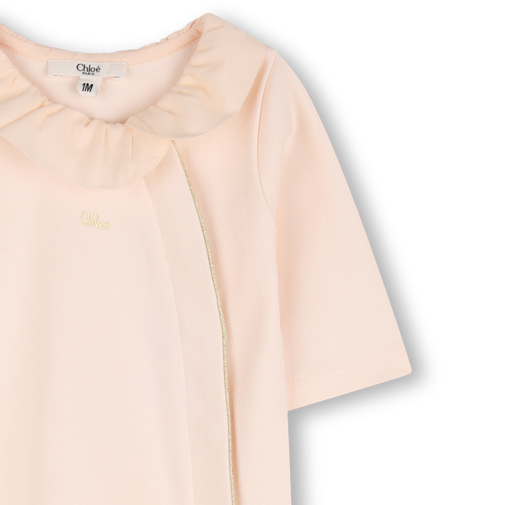 Baby Pyjamas Beanie And Bib Gift Set, Organic Cotton, Flounced Collar, Metallic Logo Detail Chloe