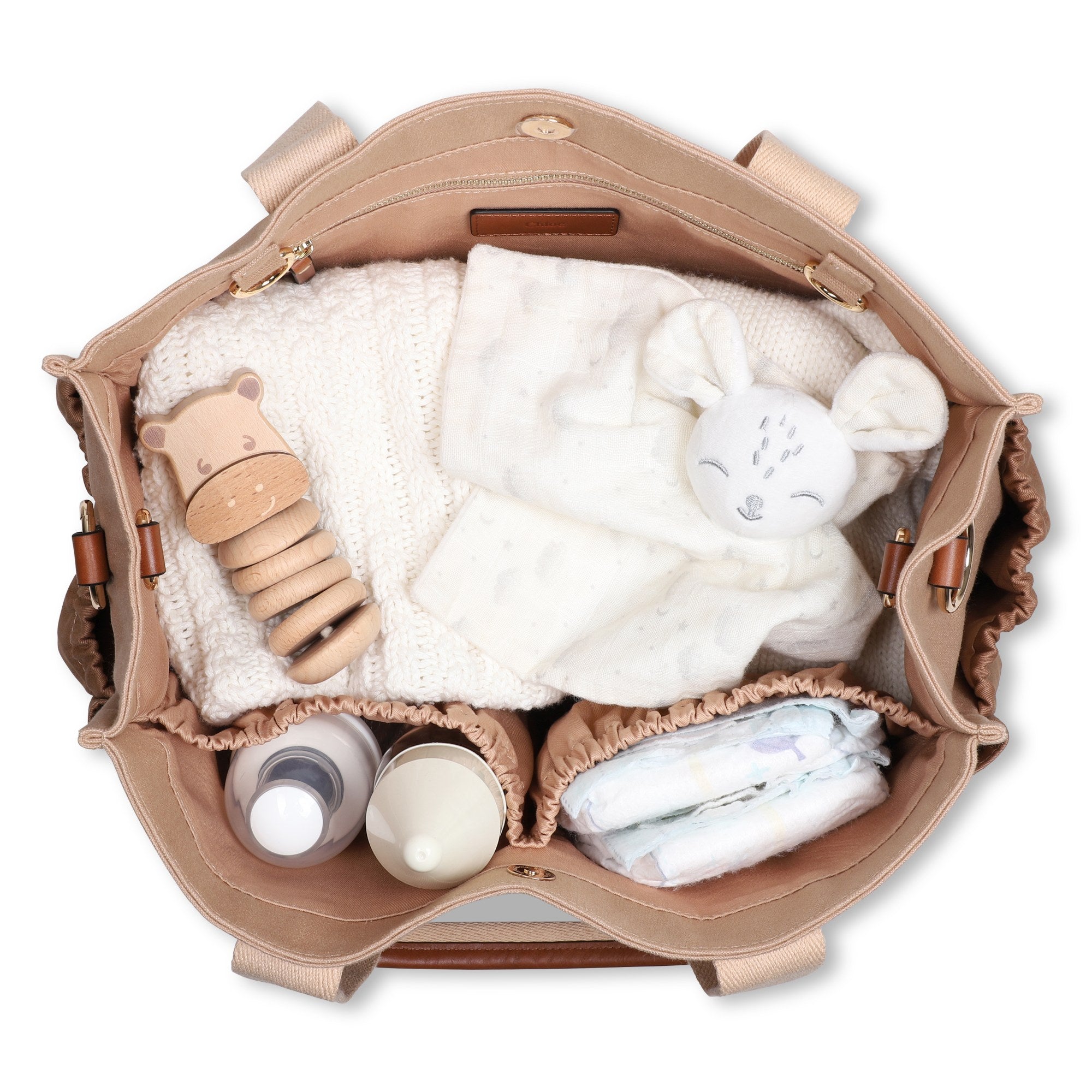 Cotton Canvas and Twill Changing Bag in Sand Chloe