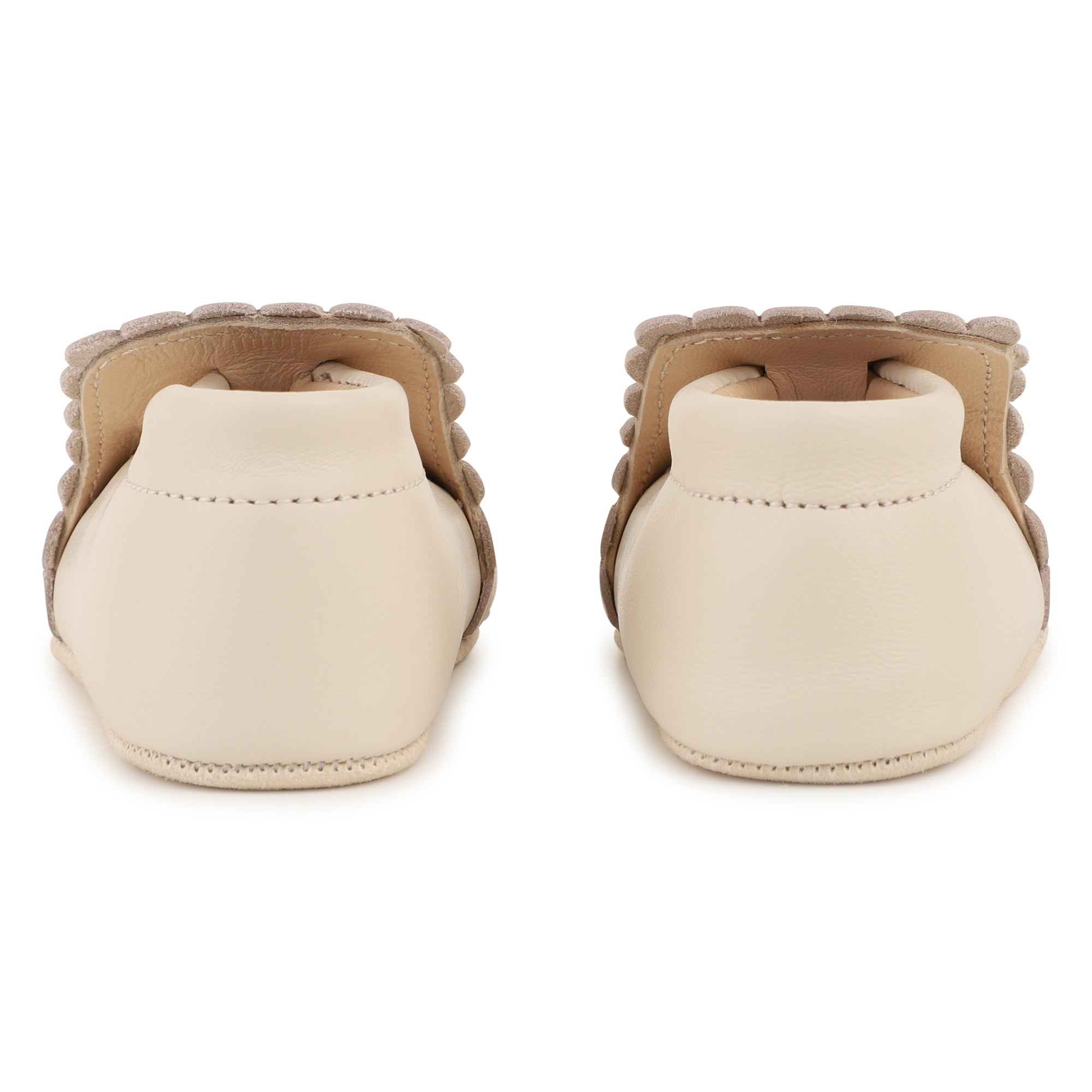 Baby Leather Slippers, Scalloped Edge, Embroidered Logo, Soft Suede Sole, Made In Portugal Chloe