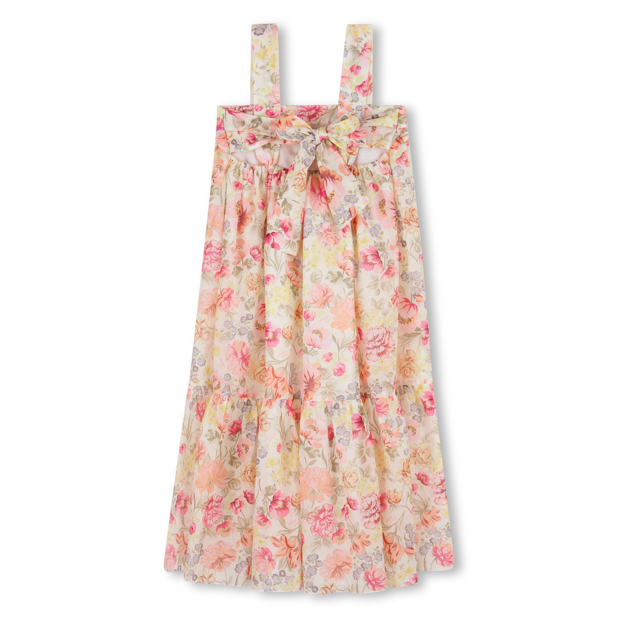 Organic Cotton Floral Maxi Dress With Back Knot Detail, Multicolour Chloe