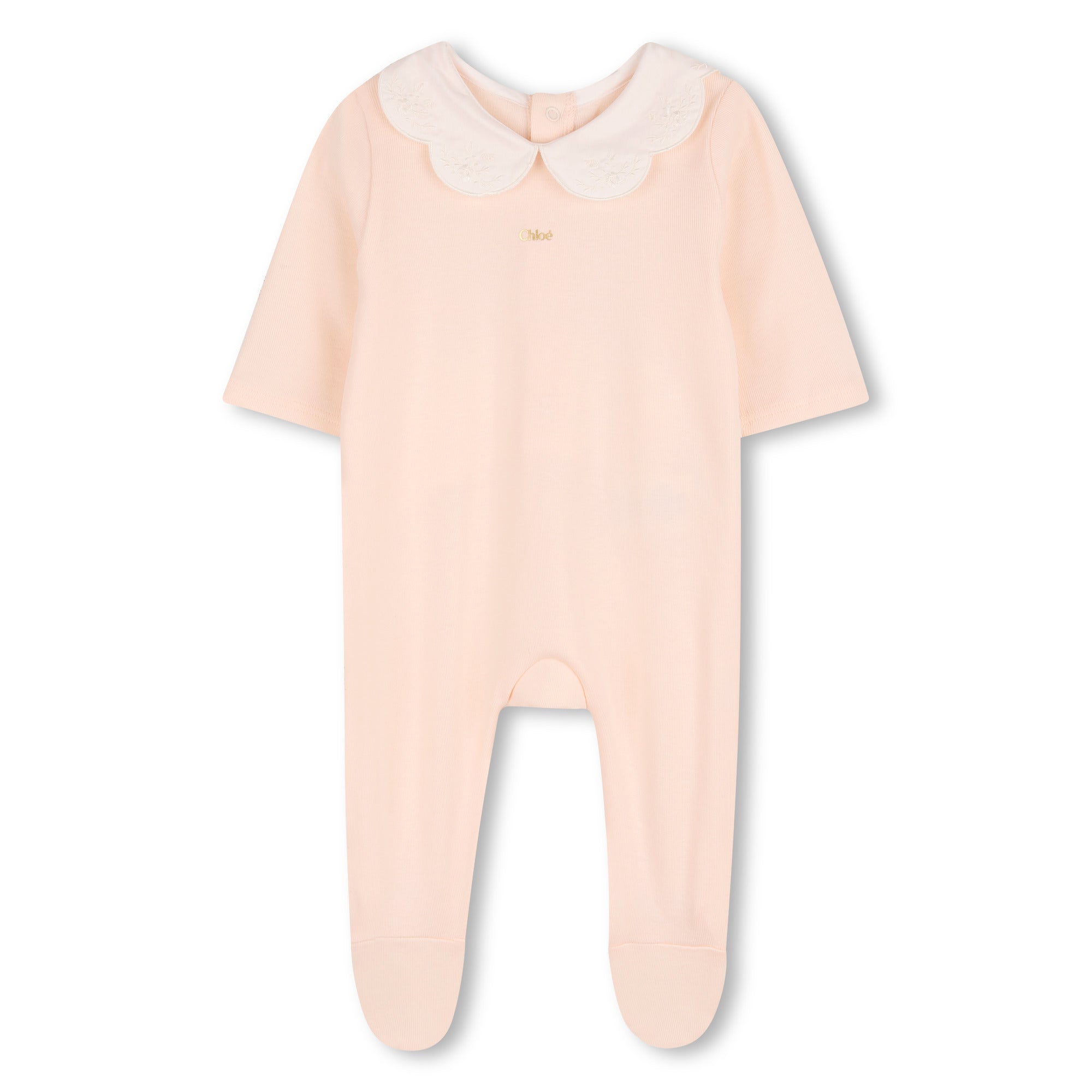 Baby Pyjamas And Bib Gift Set, Organic Cotton Rib, Embroidered Scalloped Collar, Branded Gift Box Chloe