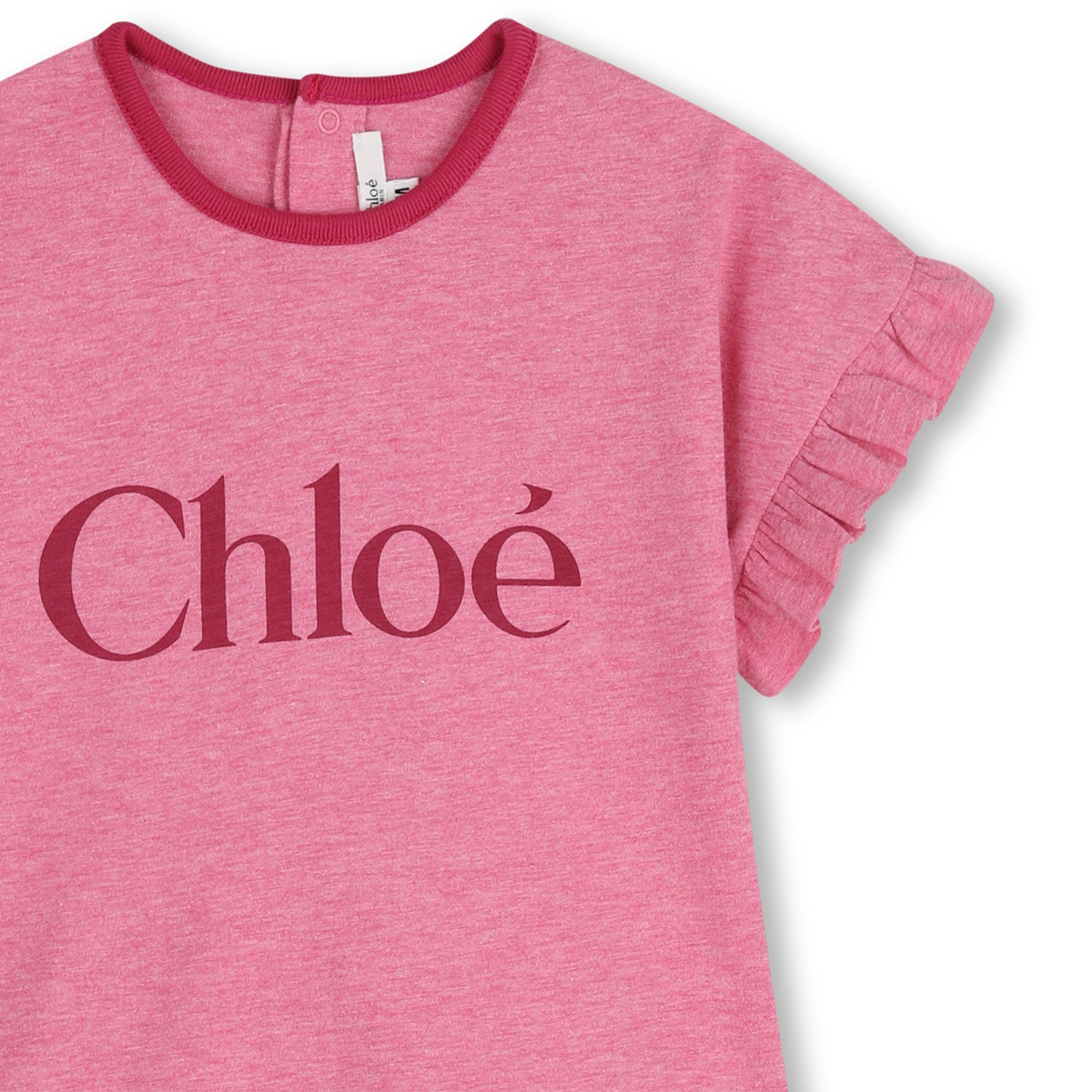 Girls Ruffle Sleeve Jersey Dress in Pink Heather Chloe