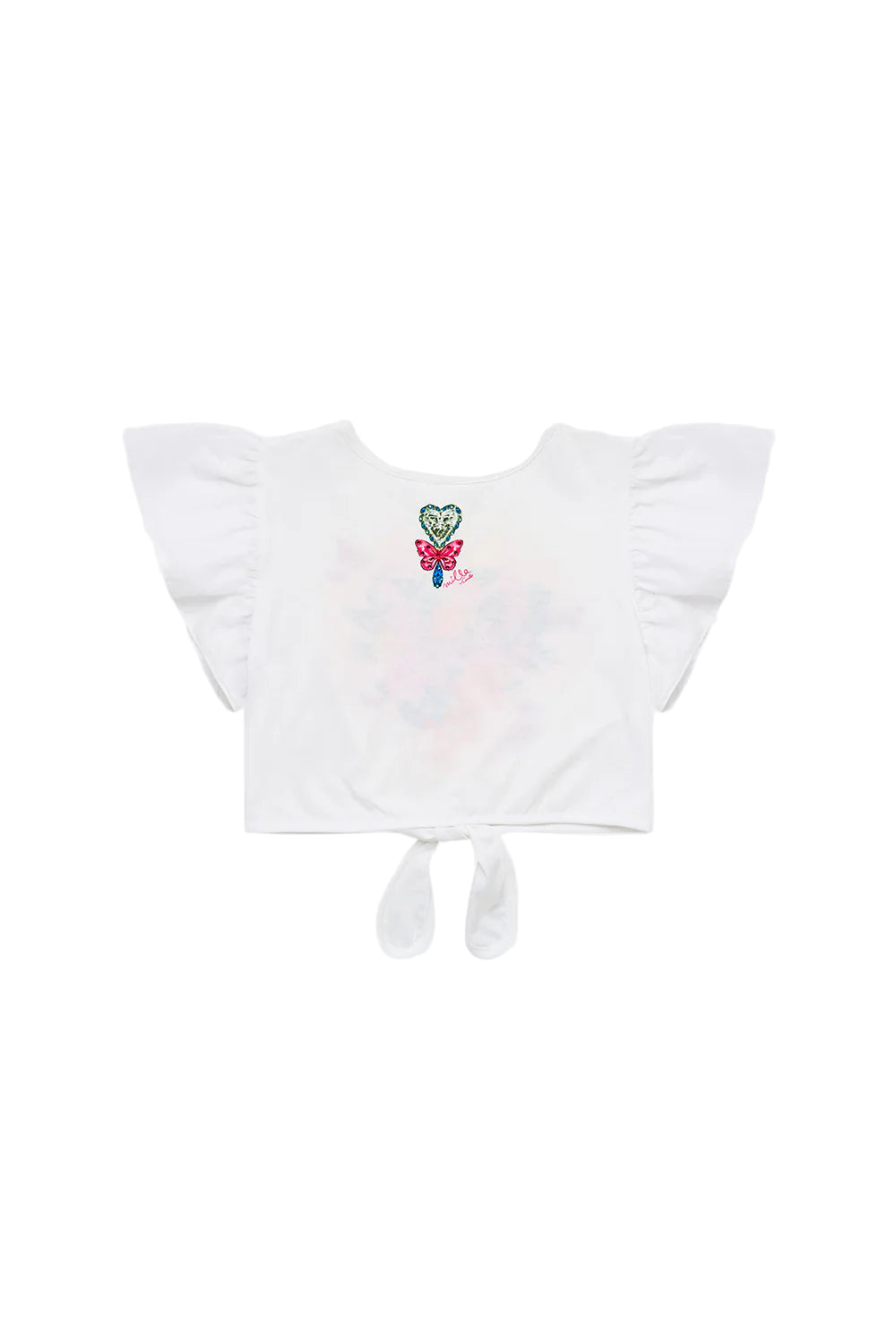Illustration Nation Kids Tie Front Crop Tee With Frill Sleeve Camilla
