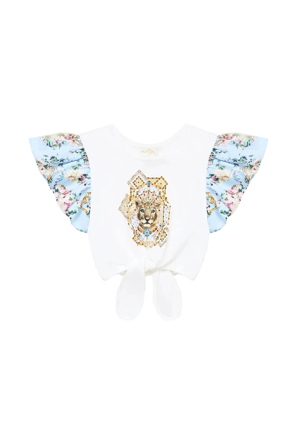 Sisi Society Kids Tie Front Crop Tee With Frill Sleeve Camilla
