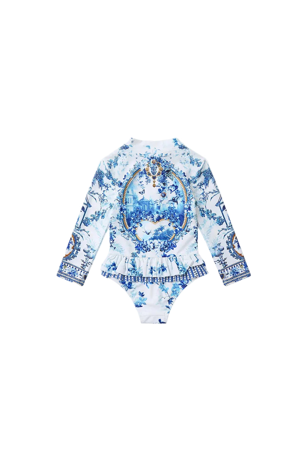 The Porcelain Parlour Babies Zip Front Paddle Suit With Frill Back Camilla