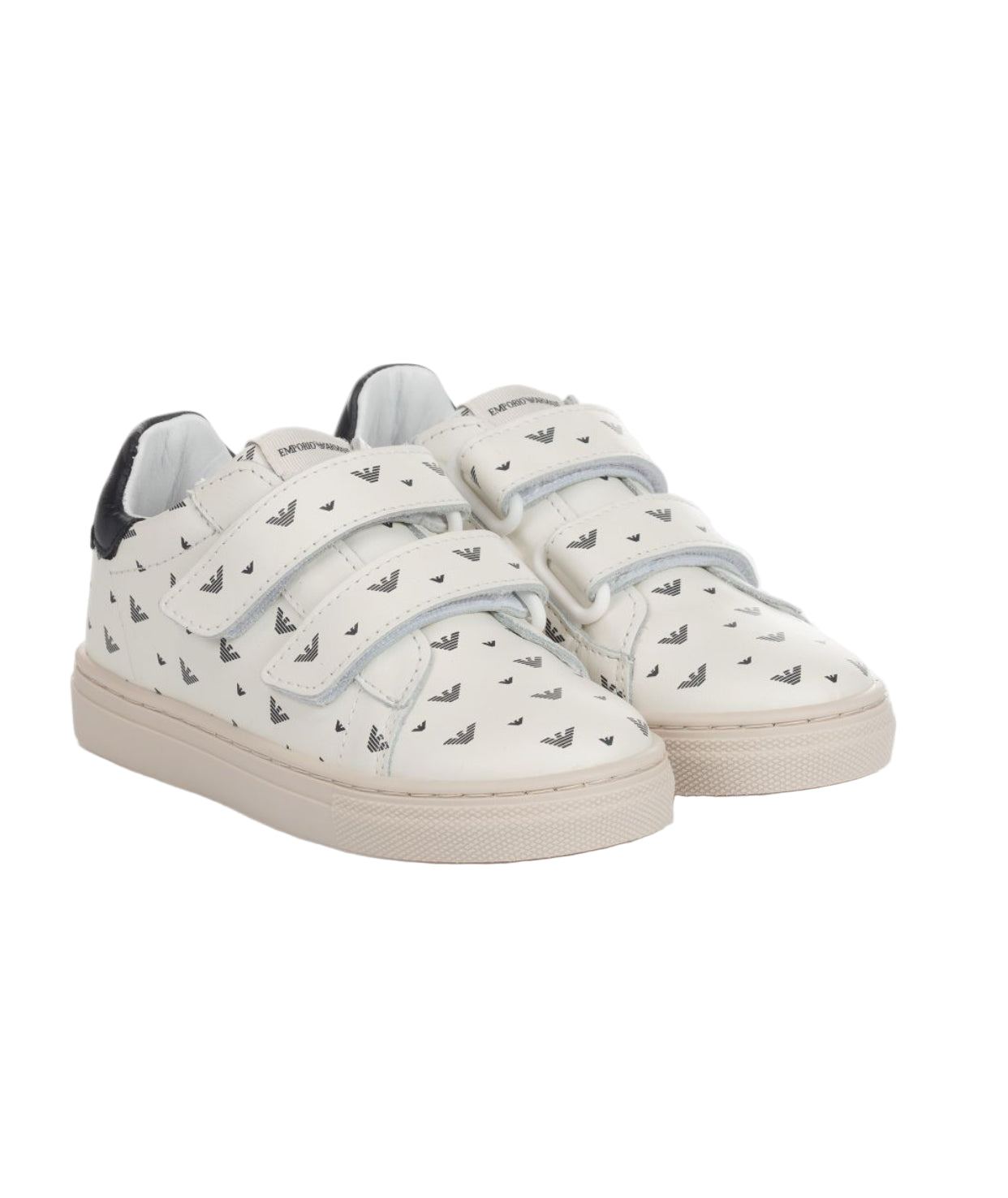 Ivory Leather Trainers Navy Eagle Logo Emporio Armani