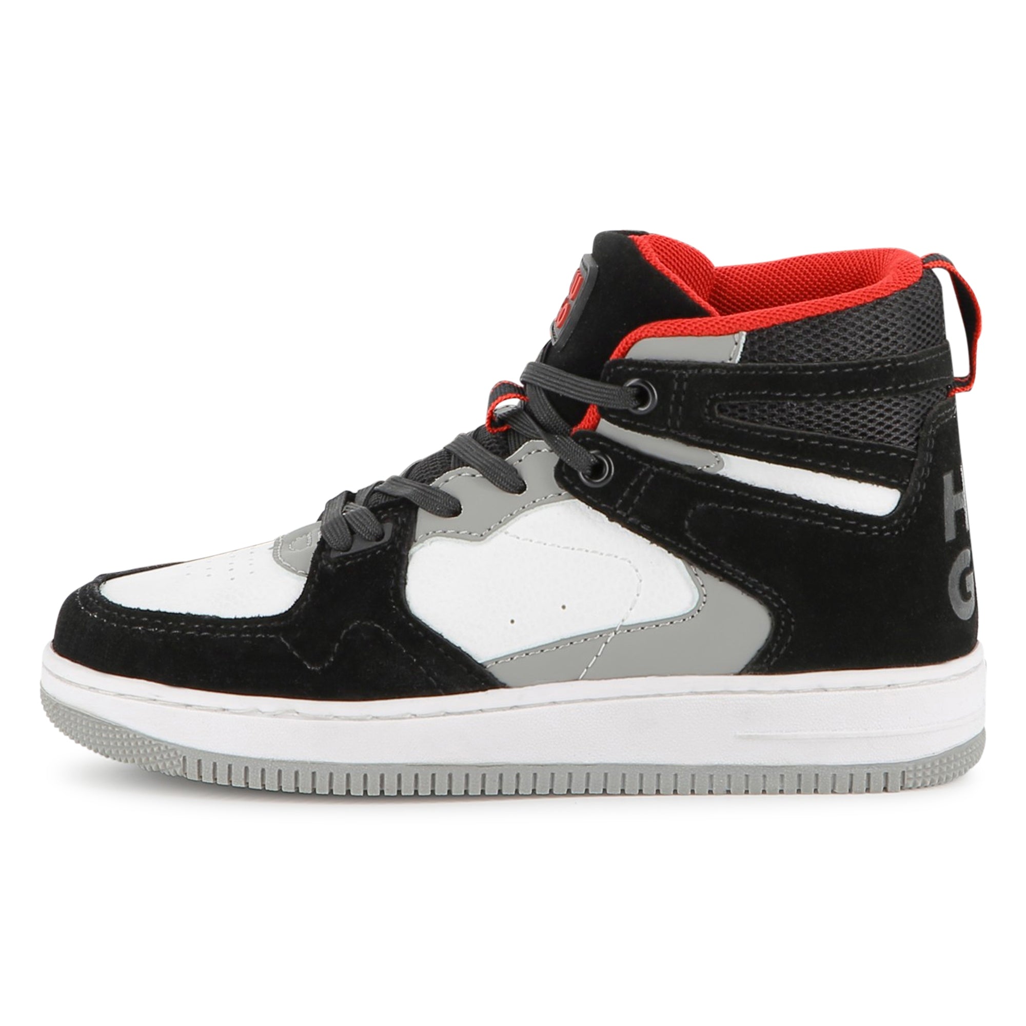 Black High Top Trainers in Faux Leather, Suede and Mesh with Branded Details Hugo