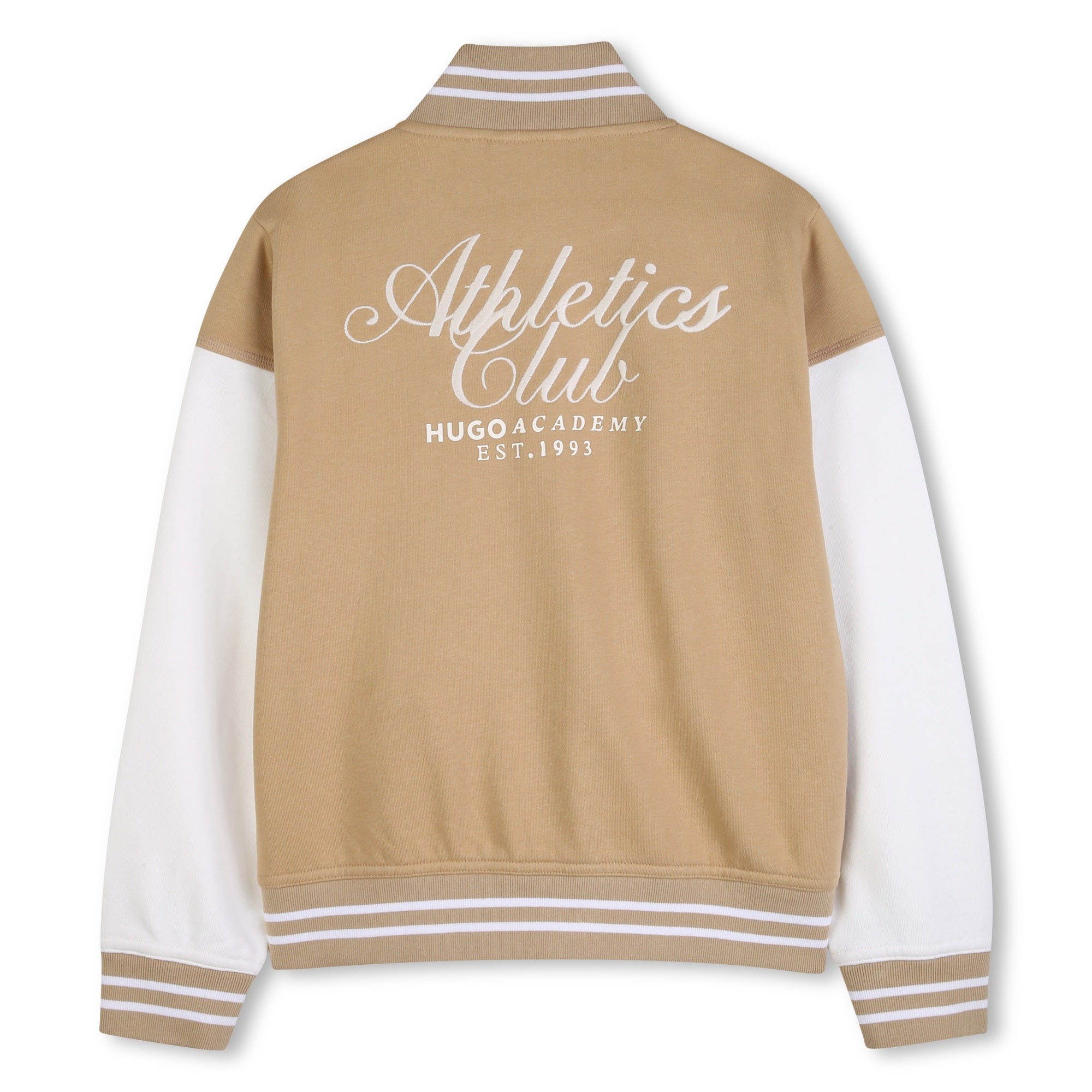 Teddy Style Varsity Jacket With Contrast Sleeves And Press Studs, Beige And White Hugo