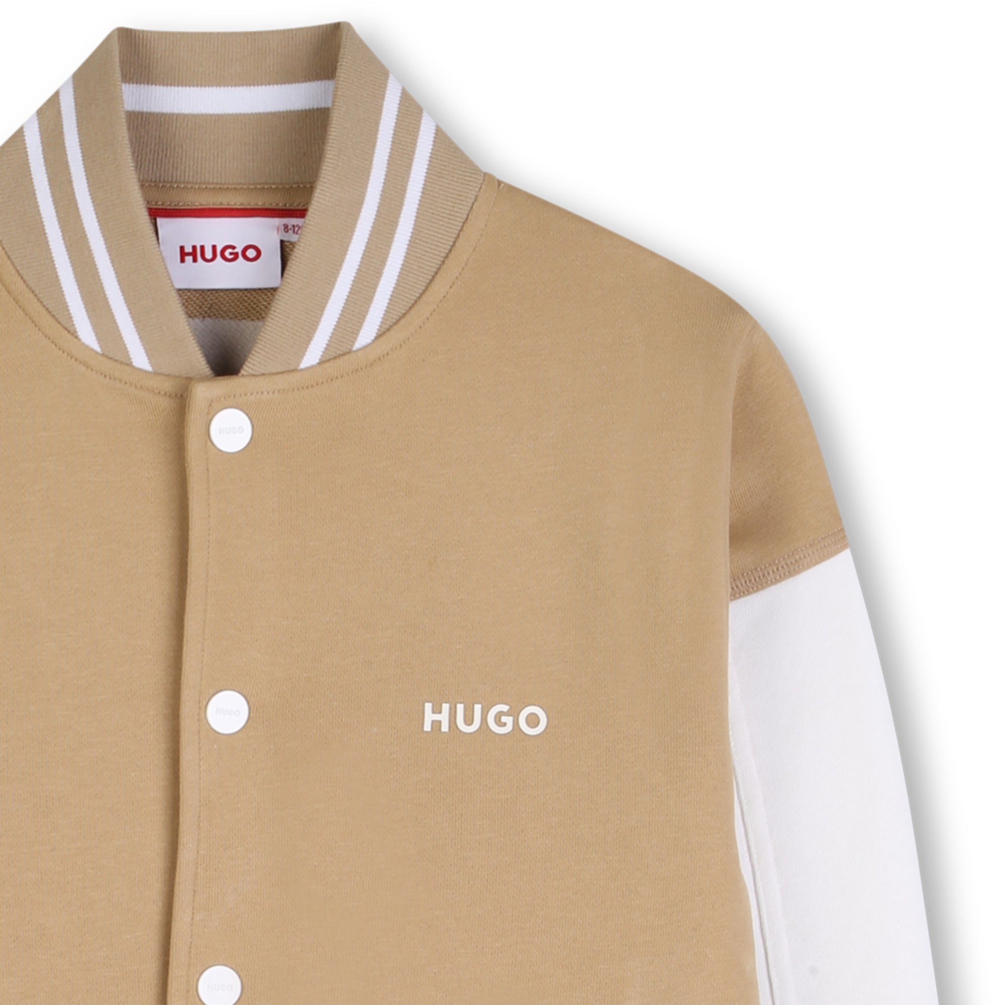 Teddy Style Varsity Jacket With Contrast Sleeves And Press Studs, Beige And White Hugo