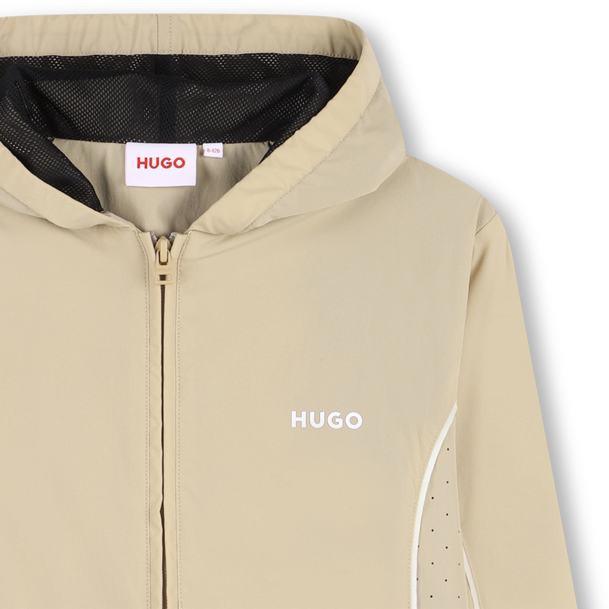 Beige Hooded Jogging Cardigan with Perforated Panels Hugo