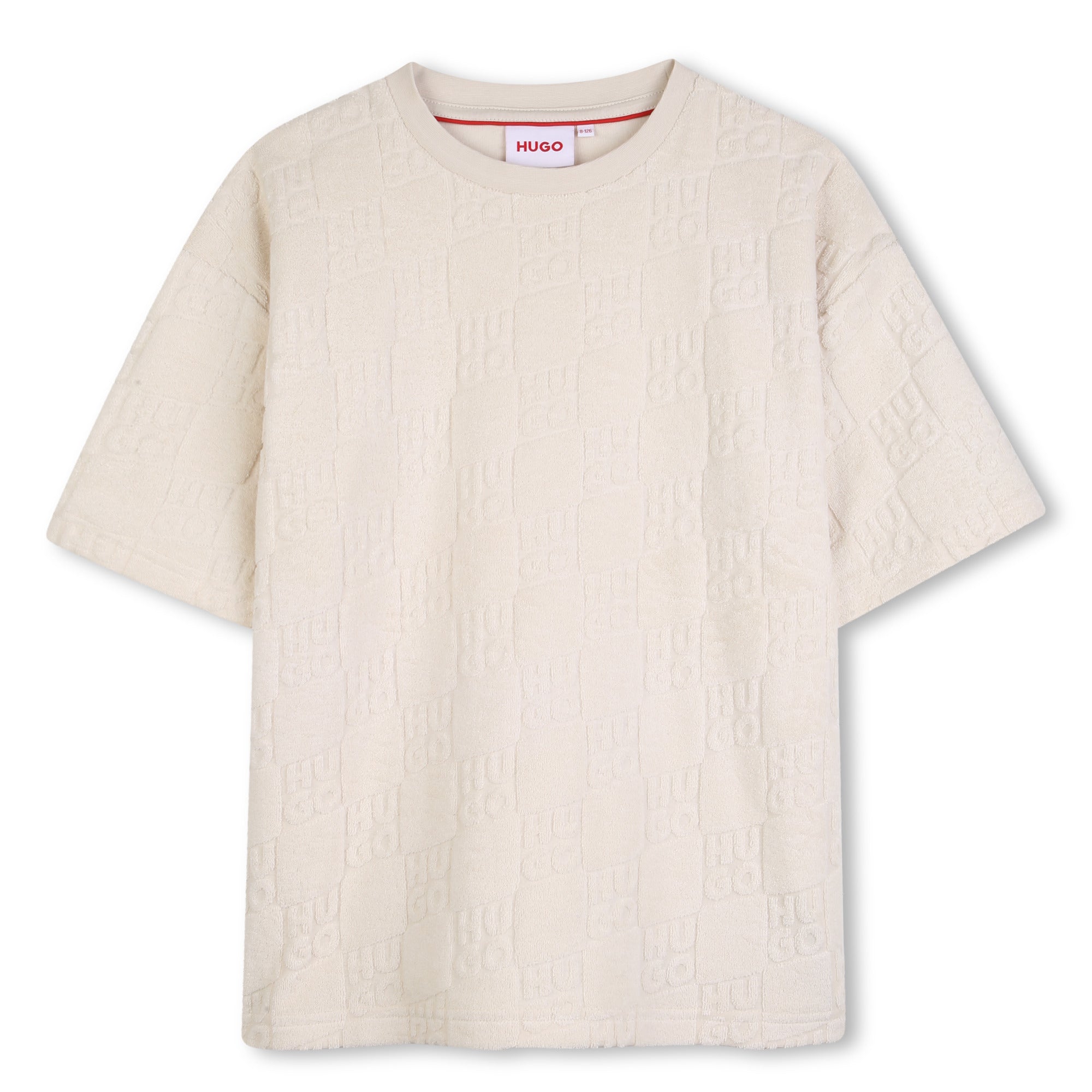 Cotton Jacquard Terry Monogram T Shirt With Loose Fit, Cream Hugo