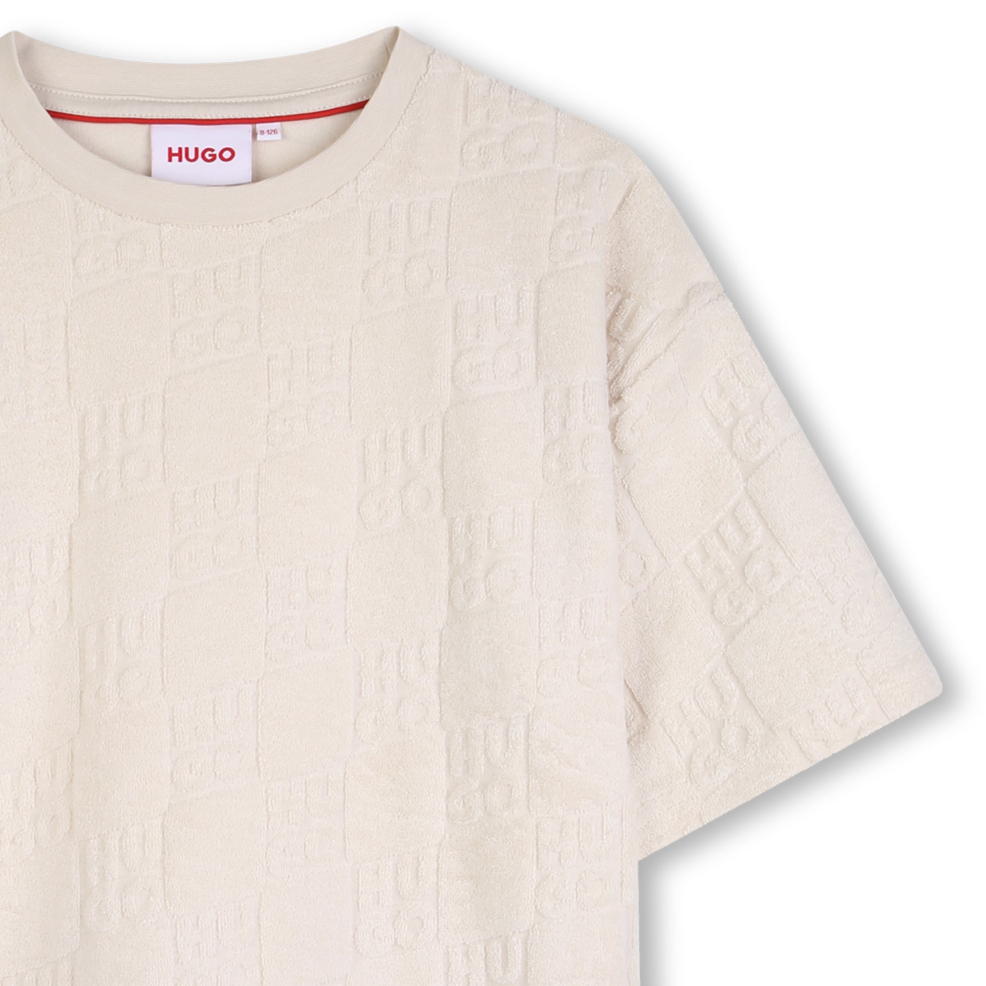 Cotton Jacquard Terry Monogram T Shirt With Loose Fit, Cream Hugo