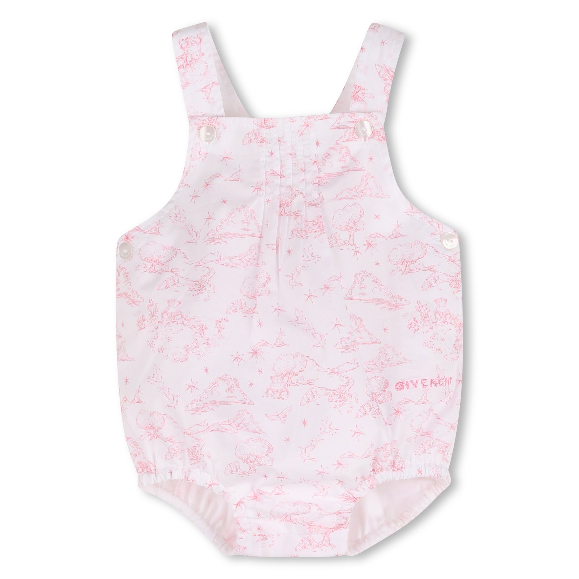 Cotton Tee Shirt and Poplin Overalls Set with Toile de Jouy Print and Headband Givenchy