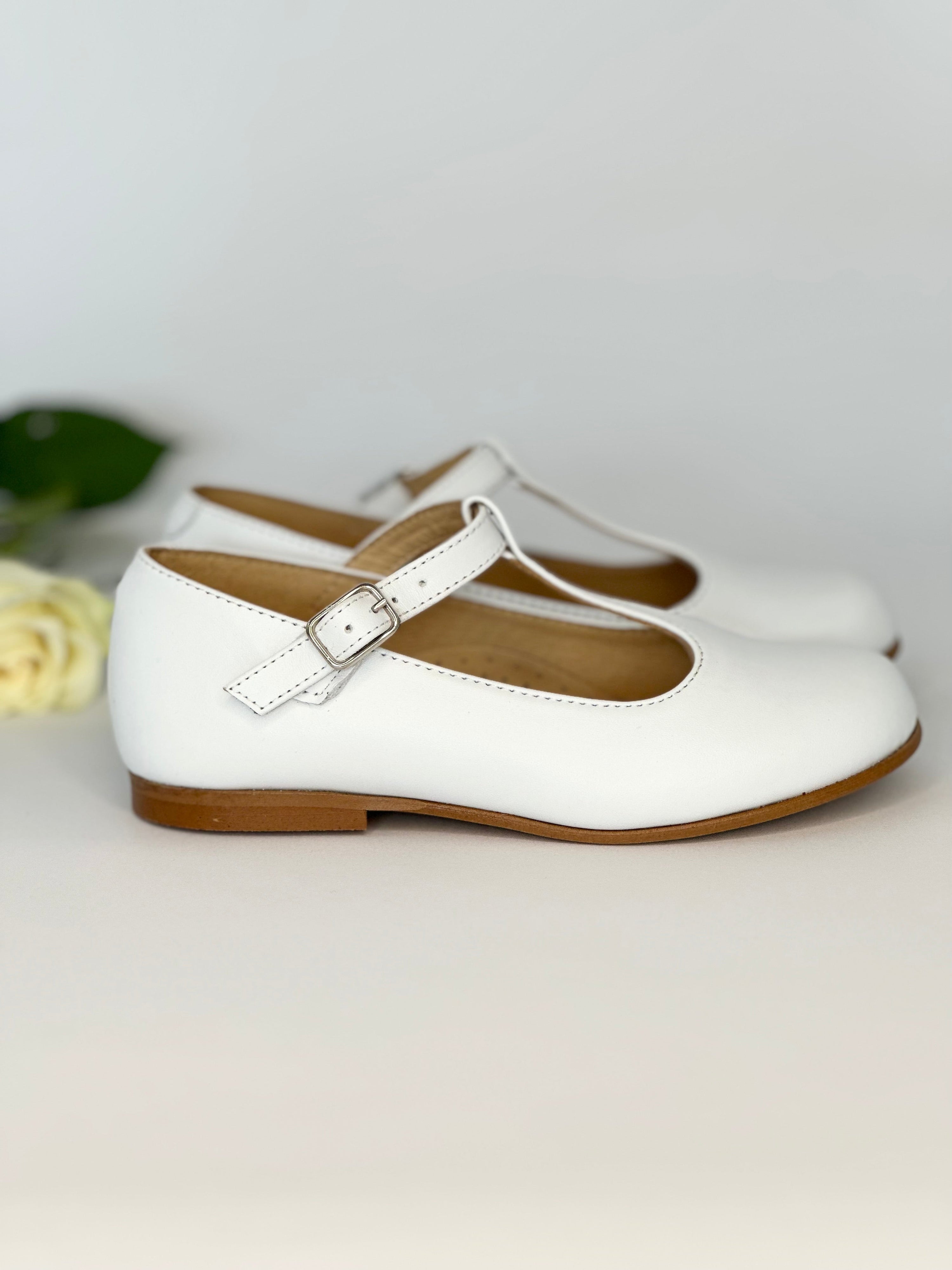 White Leather T-Bar Mary Jane Chloe & Jule