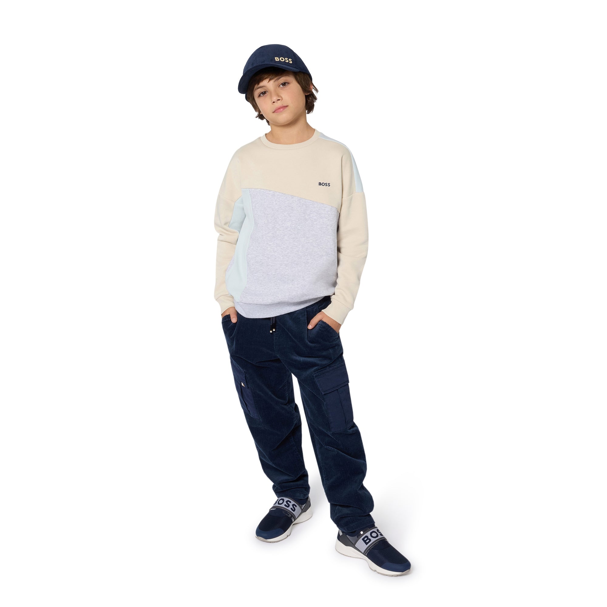 Loose-Fit Brushed Fleece Sweatshirt with Ribbed Yoke and Embroidered Logo Hugo Boss