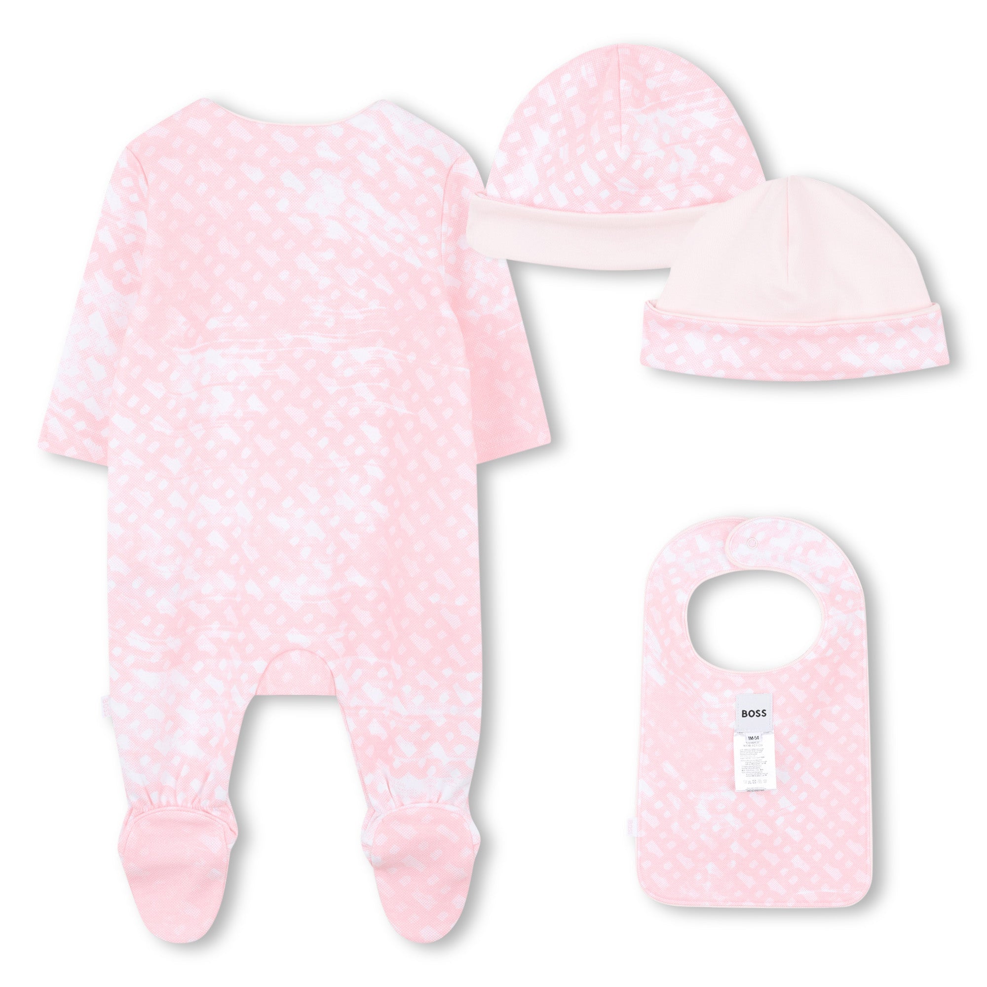 Baby Sleepsuit and Hat Set in Soft Pink Hugo Boss