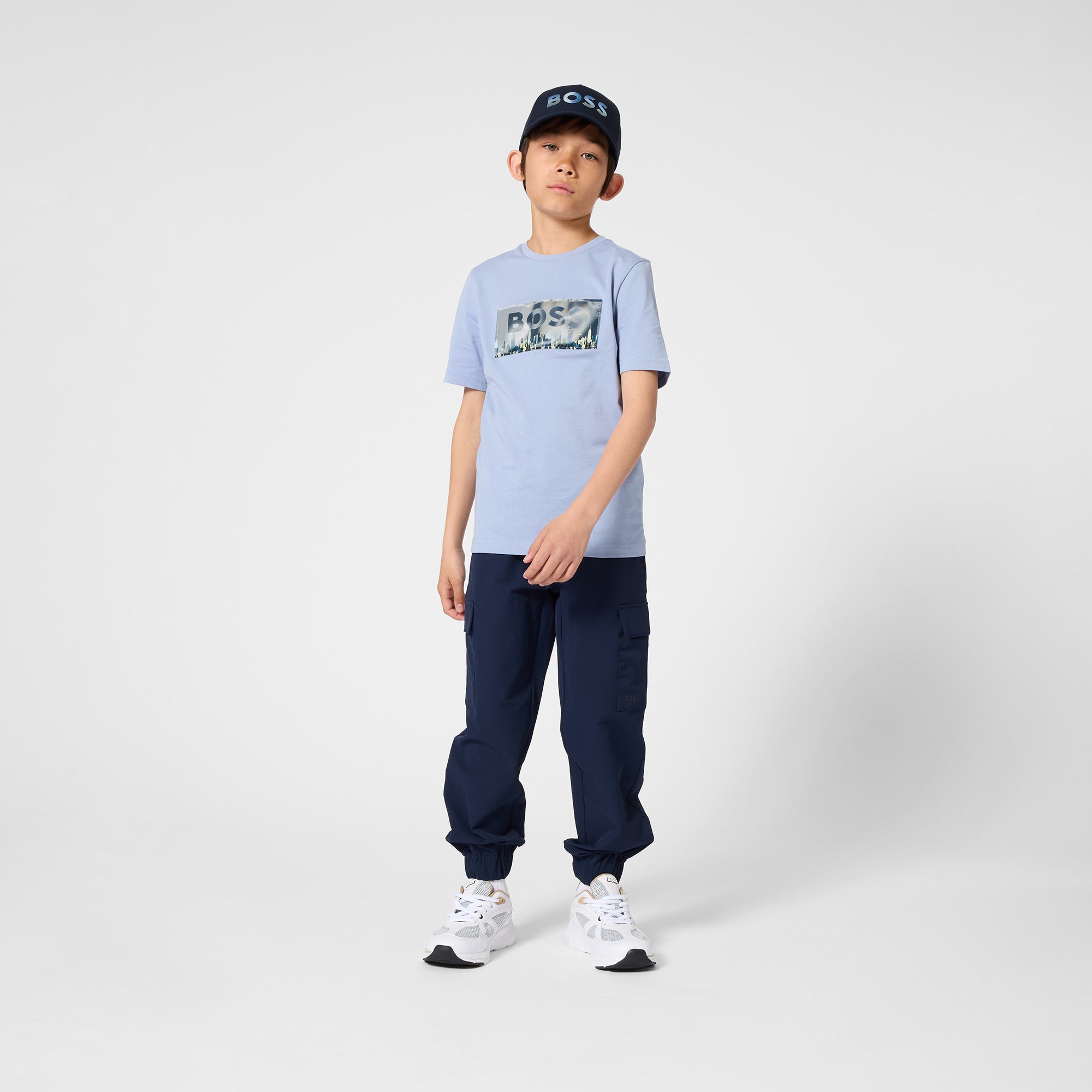 Boys Stretchy Cargo Joggers in Navy Blue Hugo Boss