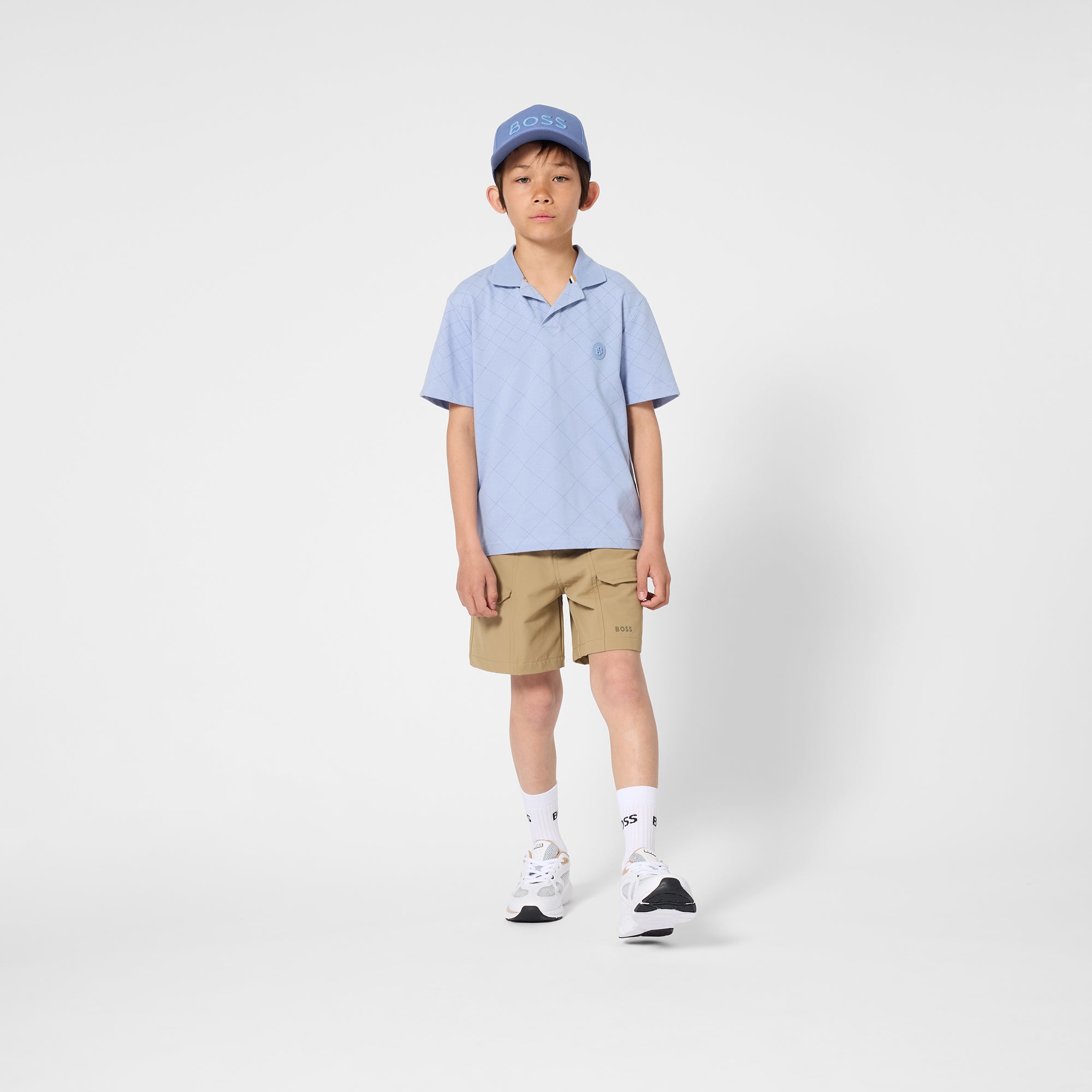 Boys Side-Stripe Stretchy Bermuda Shorts in Navy Hugo Boss