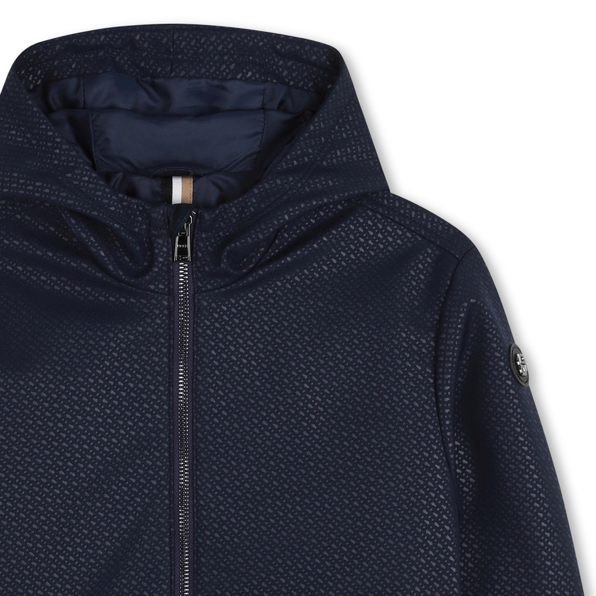 Boys Double-B Embossed Hooded Windbreaker in Navy Hugo Boss