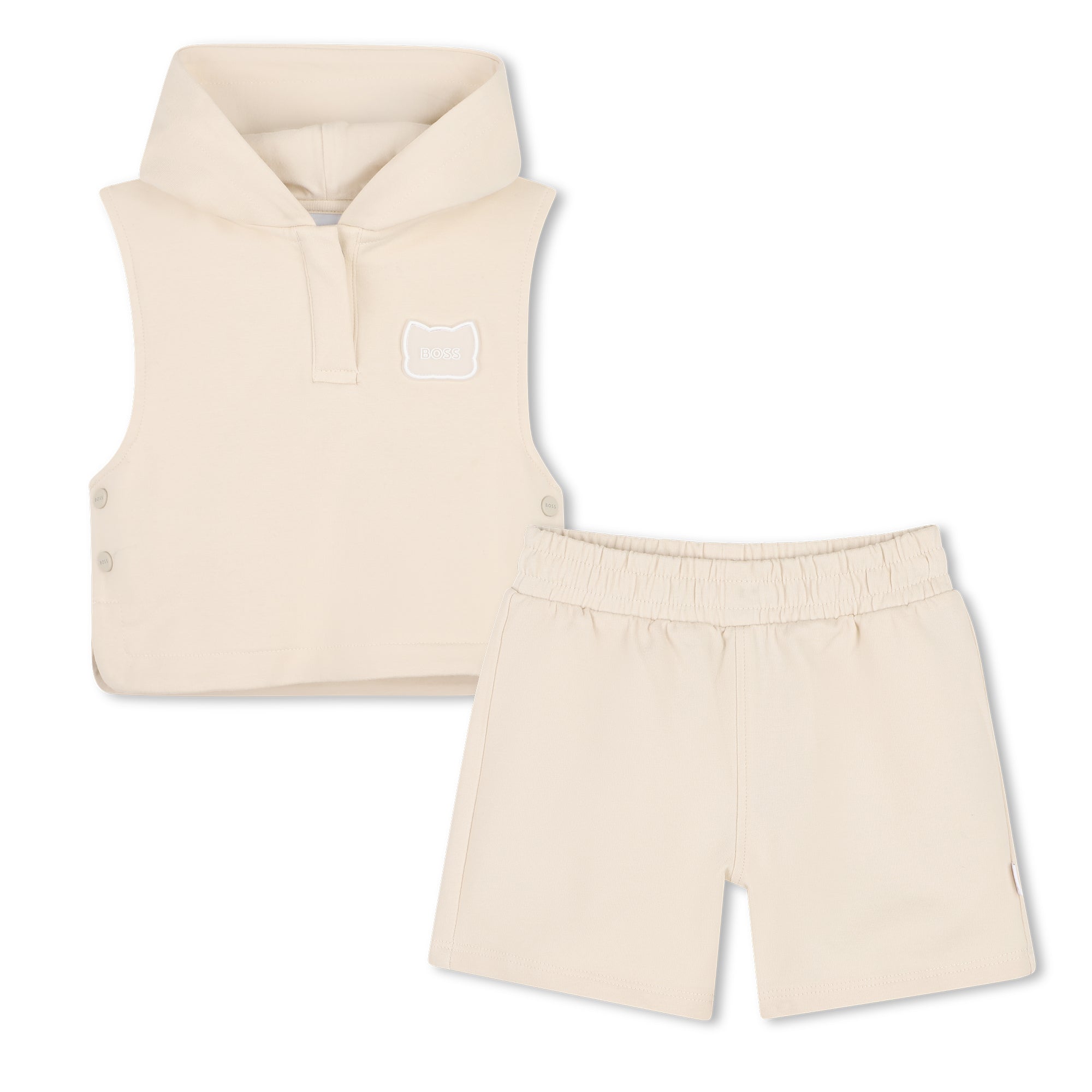 Baby T-Shirt, Sleeveless Hoodie, and Shorts Set in Beige Hugo Boss
