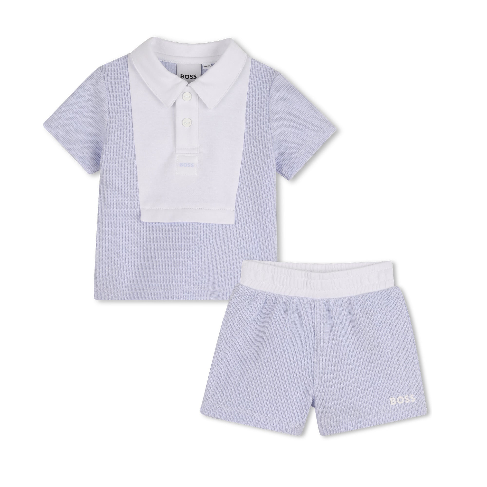 Baby Polo Shirt and Shorts Set in Light Blue and White Hugo Boss