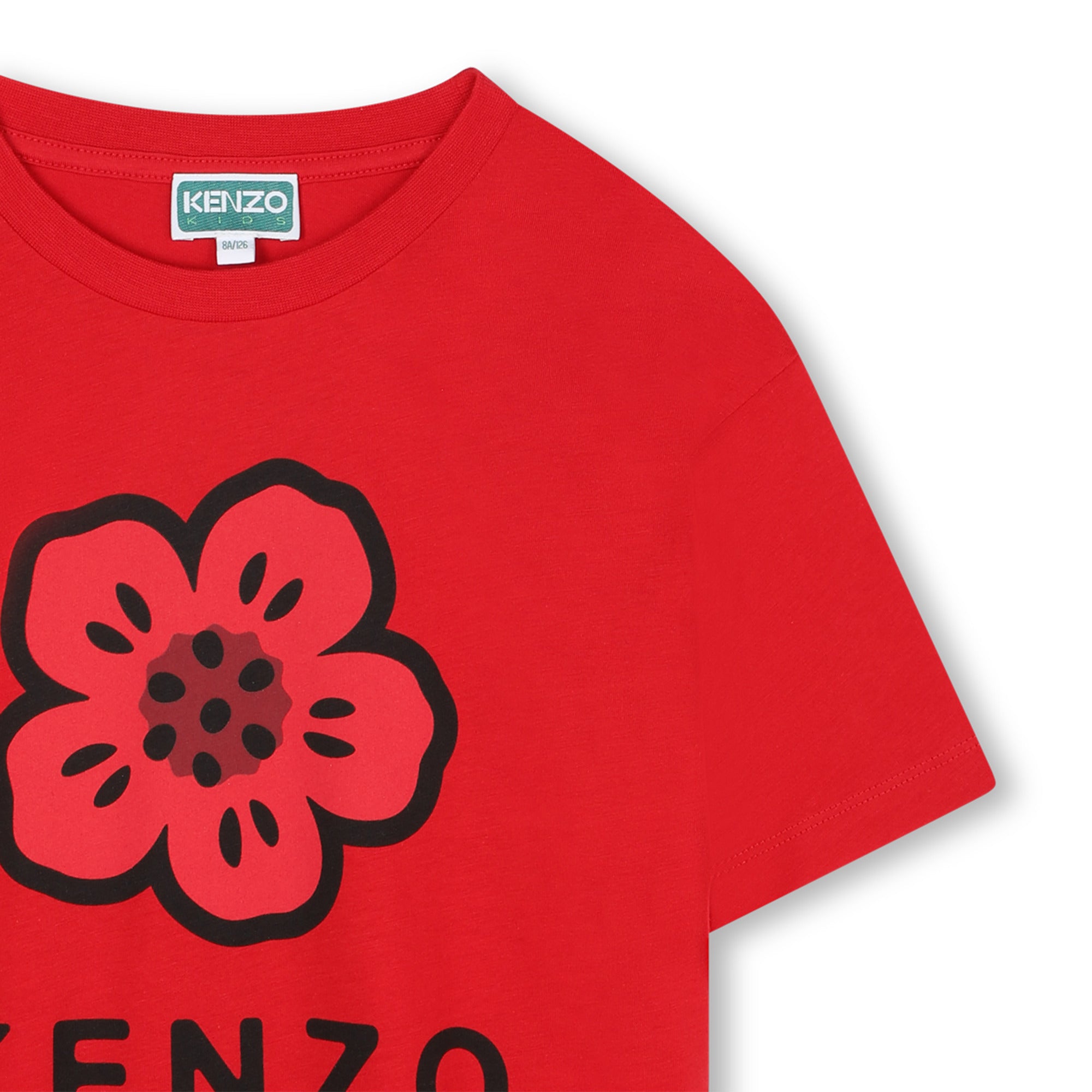 Kids red short sleeve organic cotton t-shirt with floral logo print Kenzo