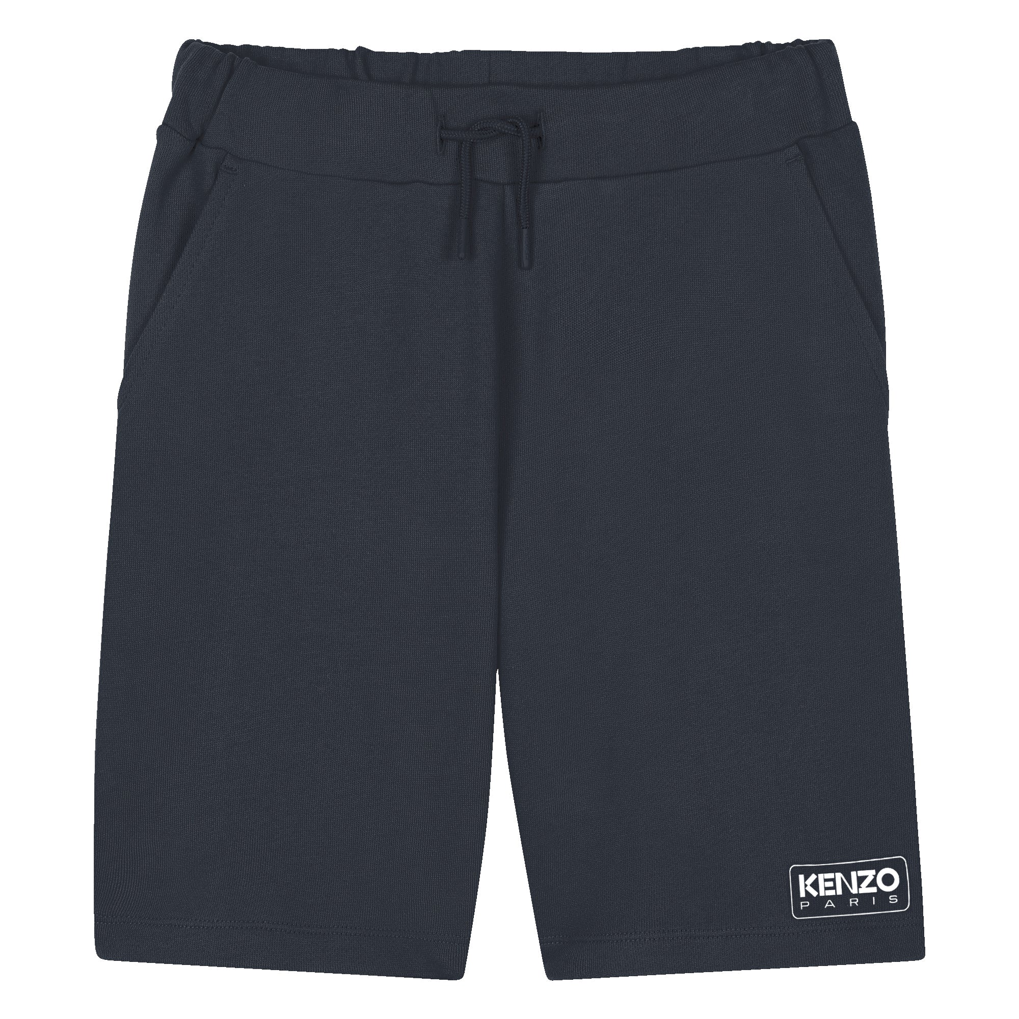 Kids navy cotton Bermuda shorts with drawstring waist and logo print Kenzo