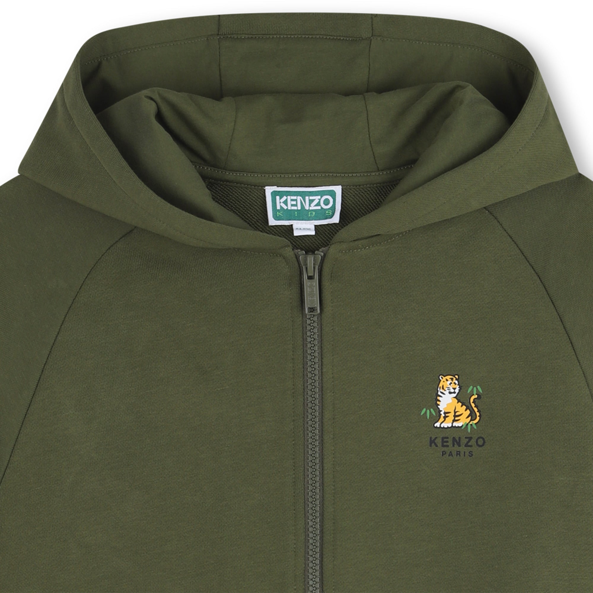 Zip-Up Hoodie in Khaki Green French Terry Kenzo