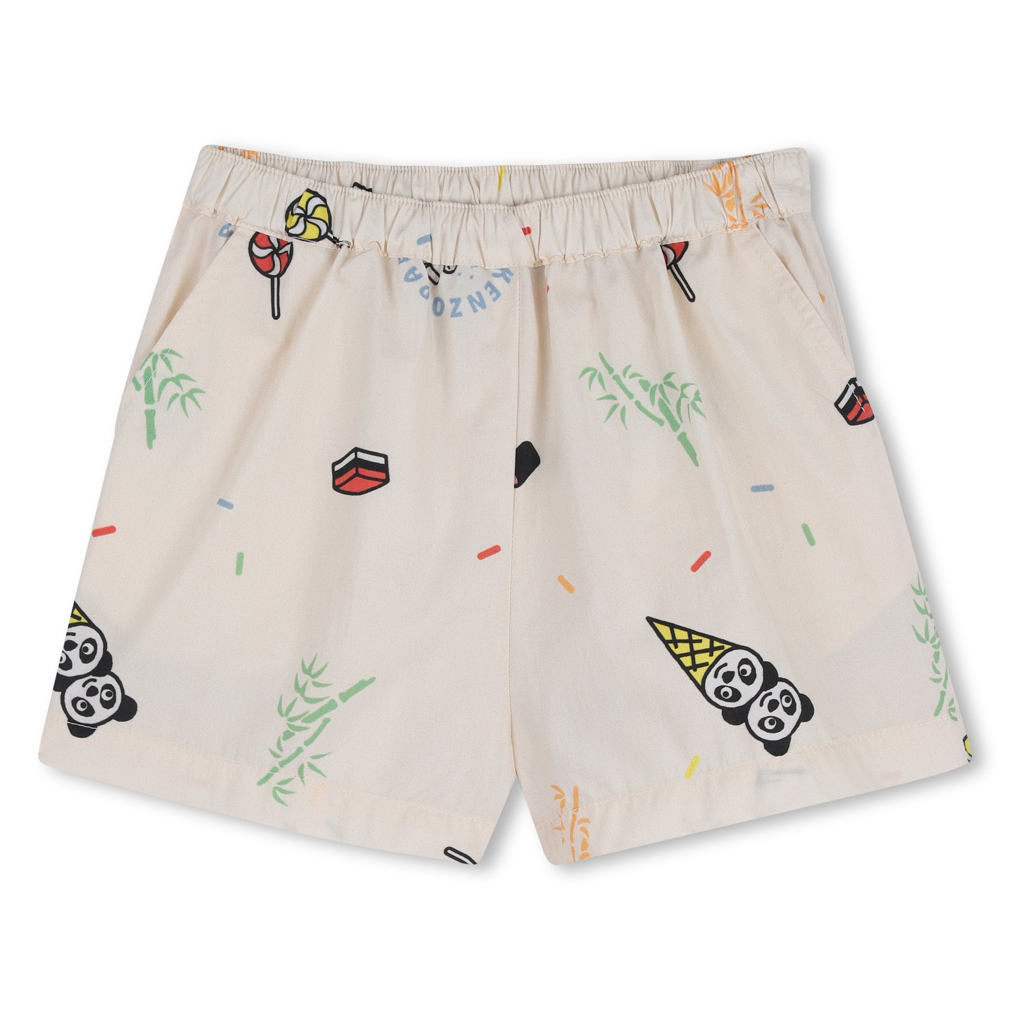 Baby T Shirt And Shorts Set In Organic Cotton, White And Cream Kenzo