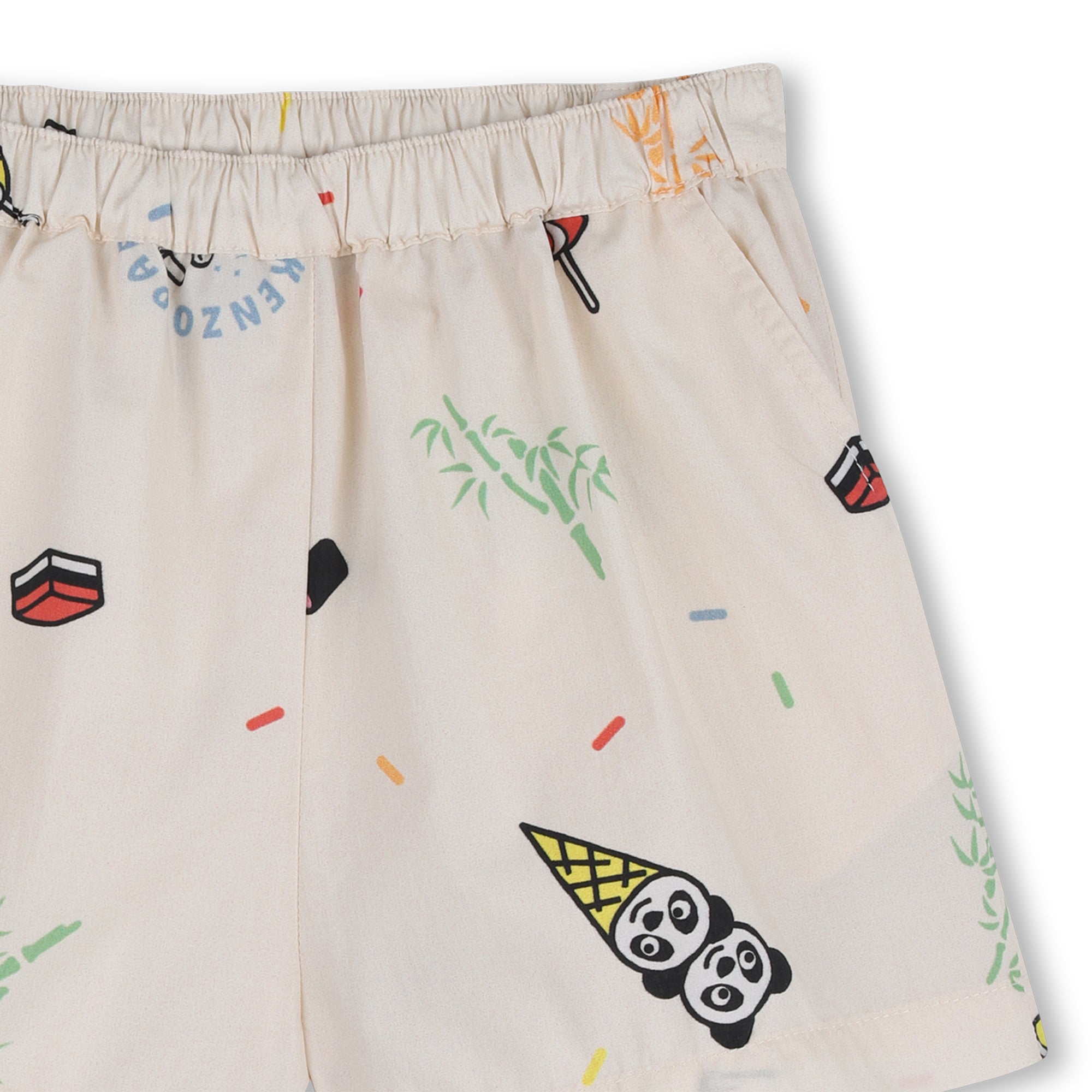 Baby T Shirt And Shorts Set In Organic Cotton, White And Cream Kenzo